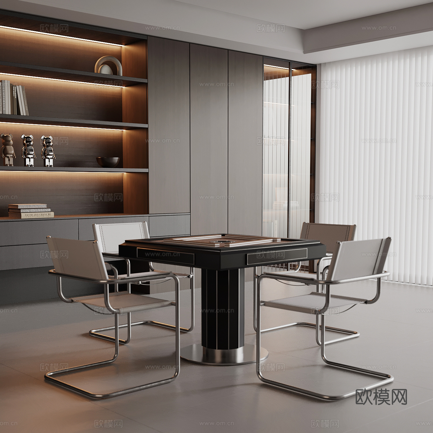 现代意式麻将桌su模型