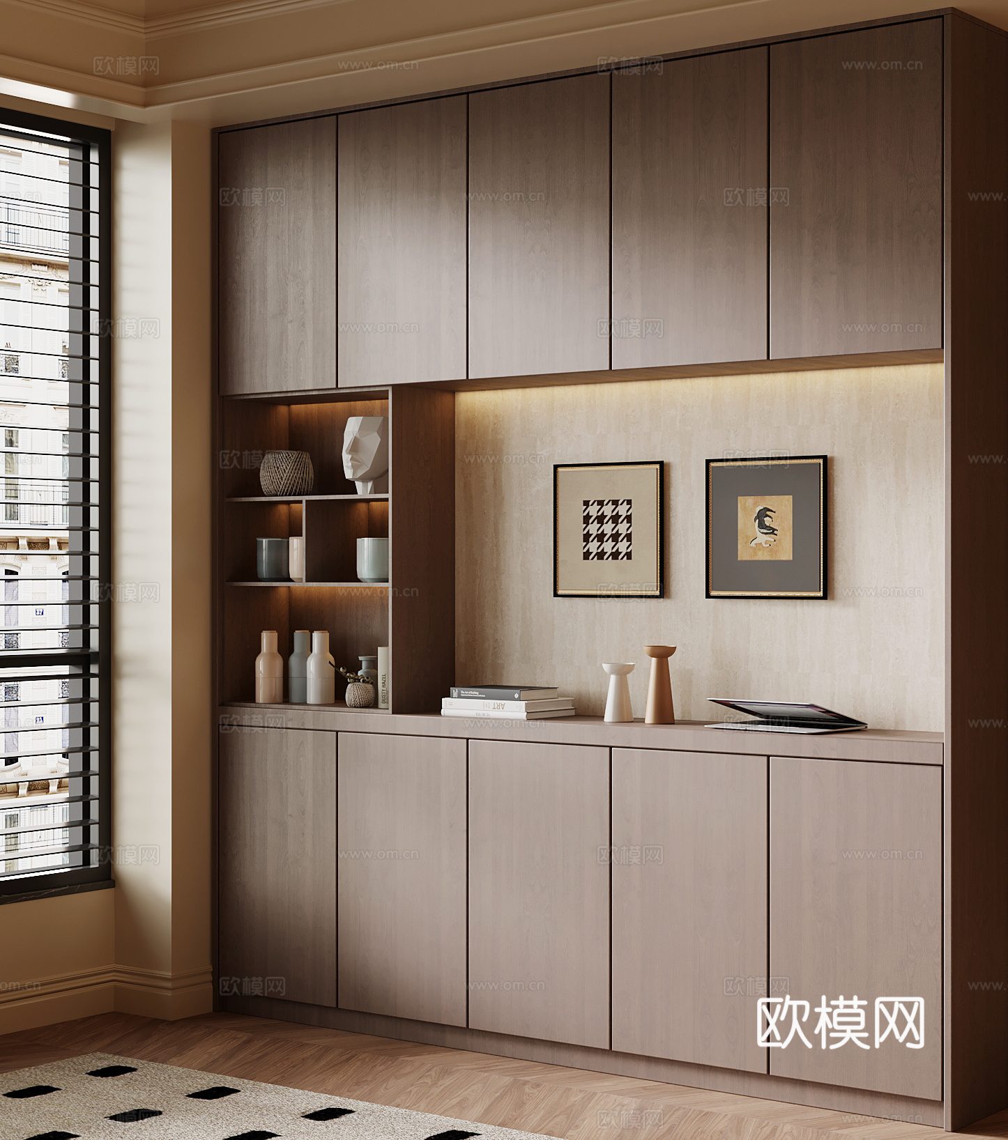 现代中古风置物柜 边柜su模型