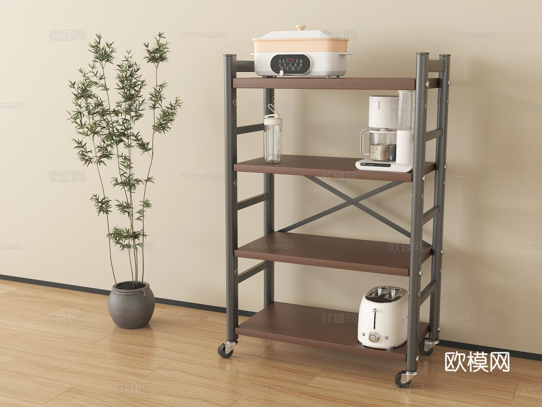 现代置物架 小推车置物架 厨房置物架su模型