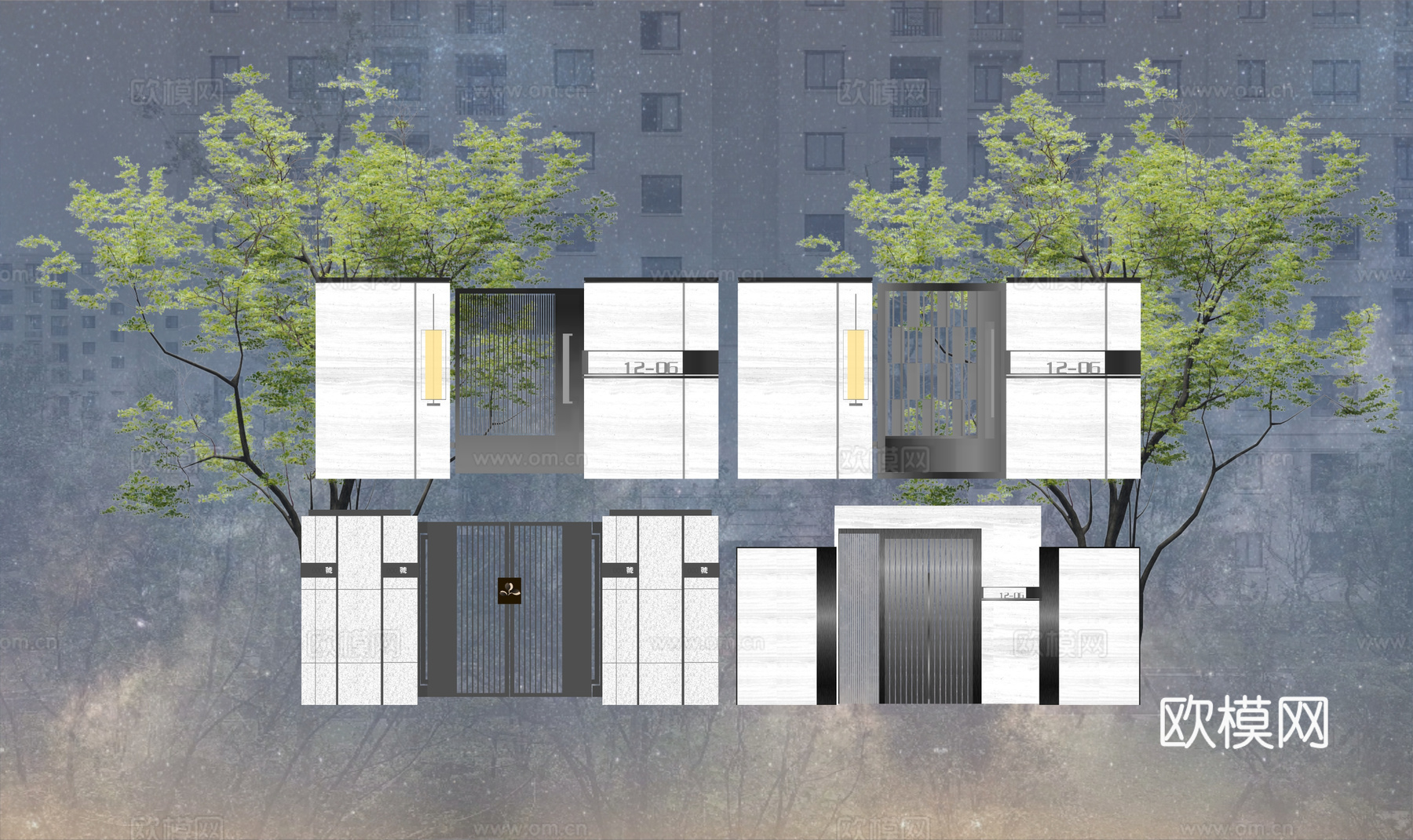 草坪灯 造景 水池 室内造景 庭院门 庭院灯 室内景观 露台su模型