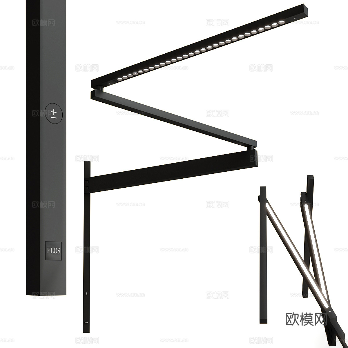 现代极简长条金属装饰壁灯3d模型下载（渲染图1）
