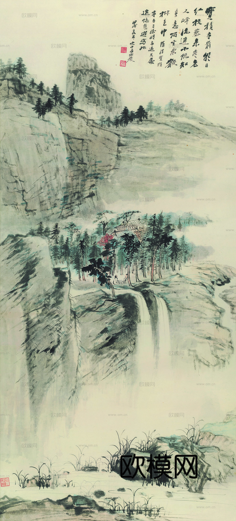 张大千绘画作品，中国近现代水墨画，写意水墨画仿石溪燕山图纸本