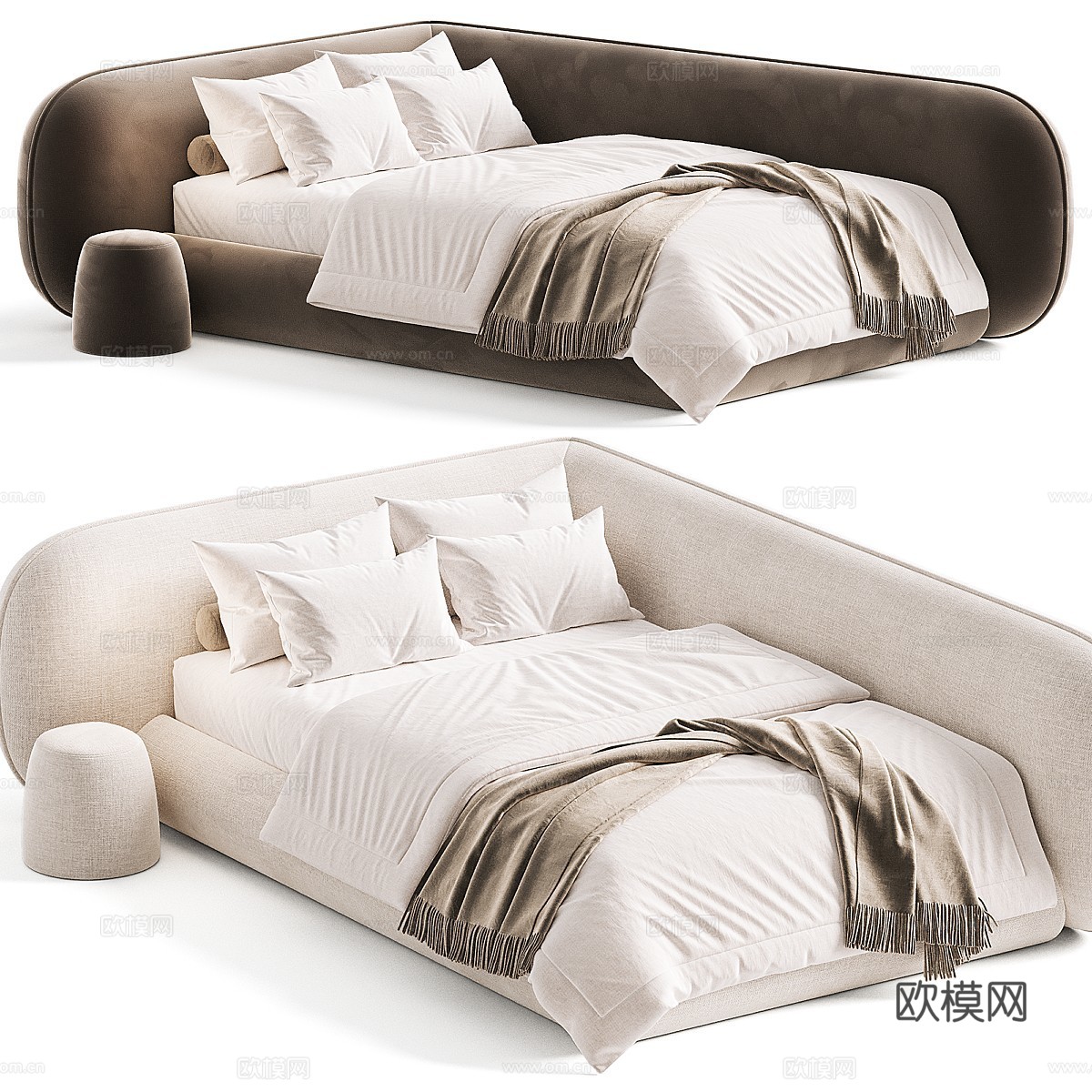 现代奶油风儿童布艺沙发床3d模型下载（渲染图4）