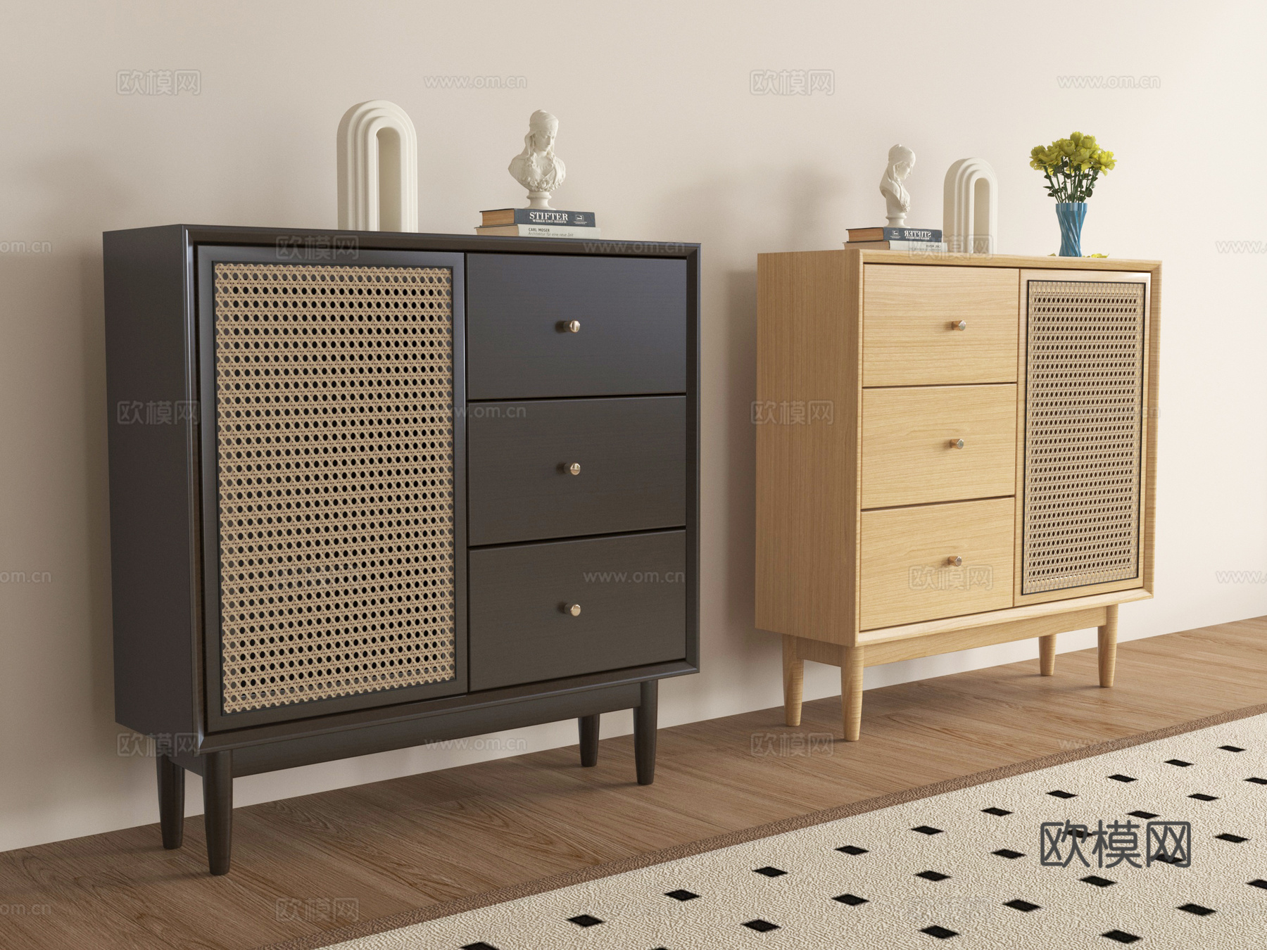 法式玄关柜 矮鞋柜 边柜 储物柜 装饰柜su模型