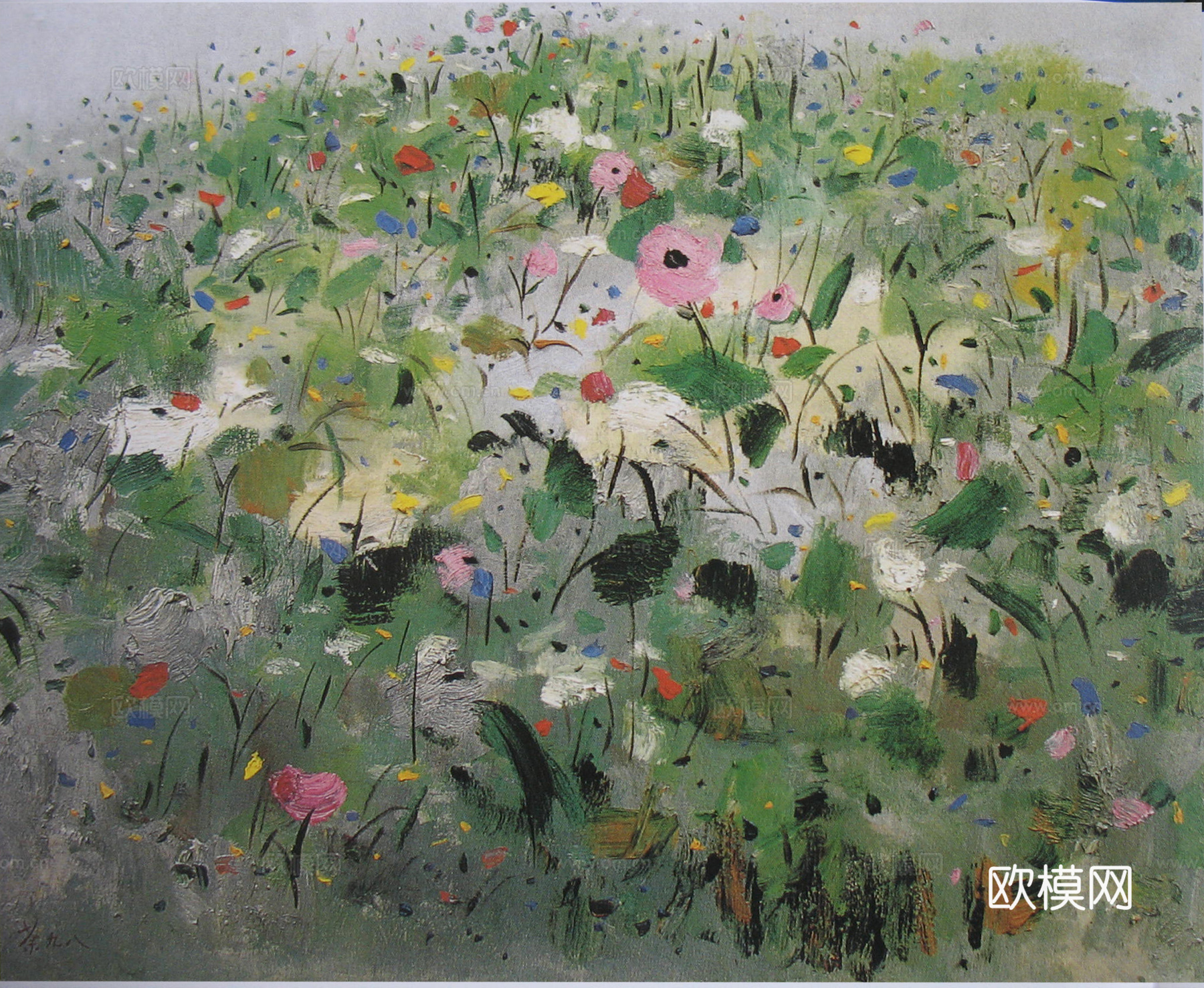 吴冠中绘画作品，写意水墨画，近现代水墨画，写意江南古镇水墨画