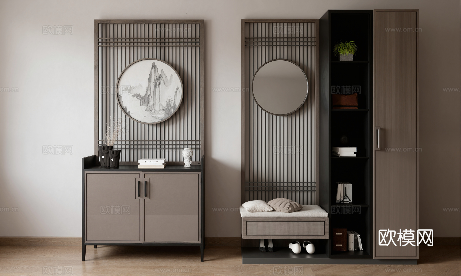 新中式端景柜su模型