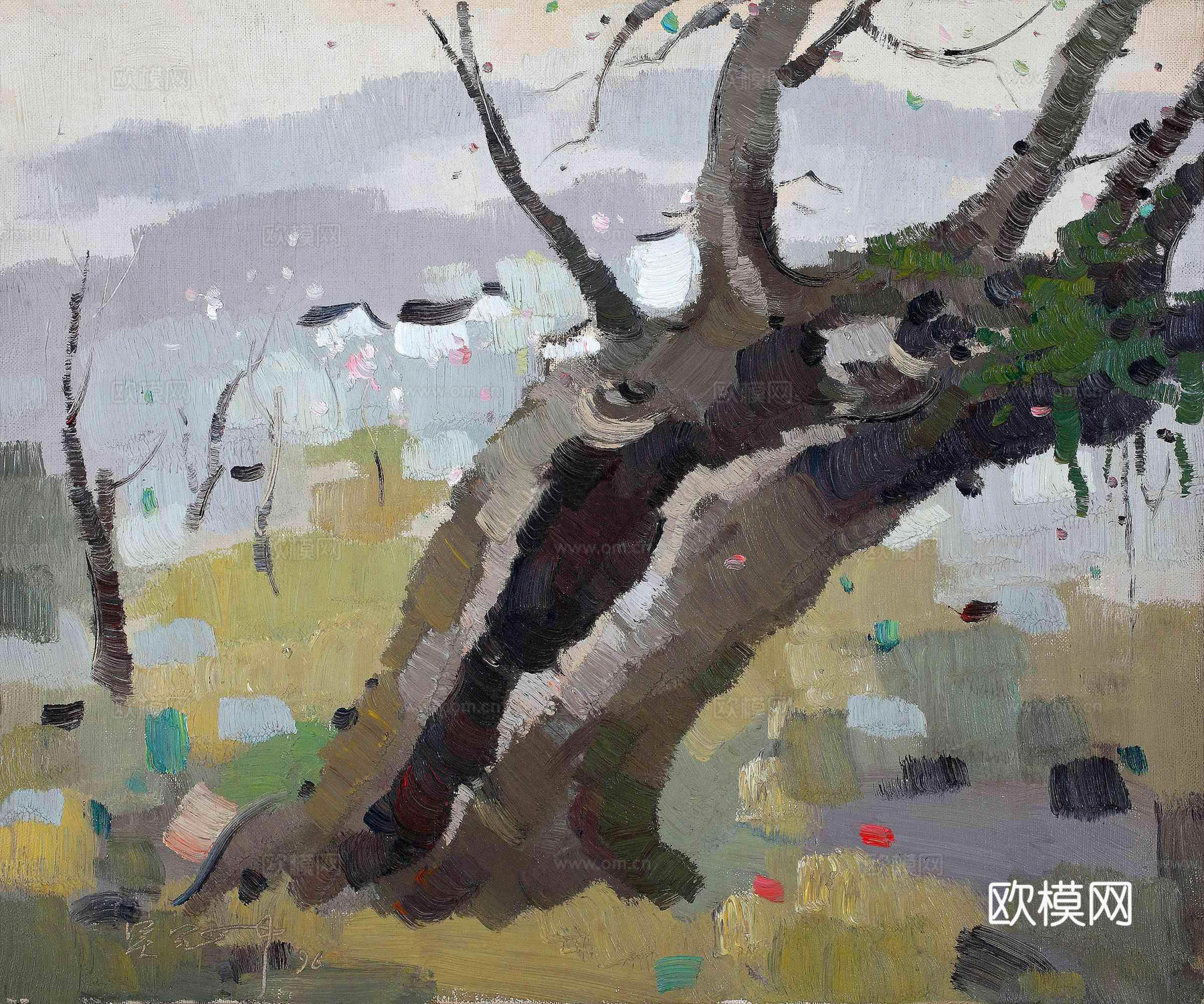 吴冠中绘画作品，写意水墨画，近现代水墨画，写意江南古镇水墨画