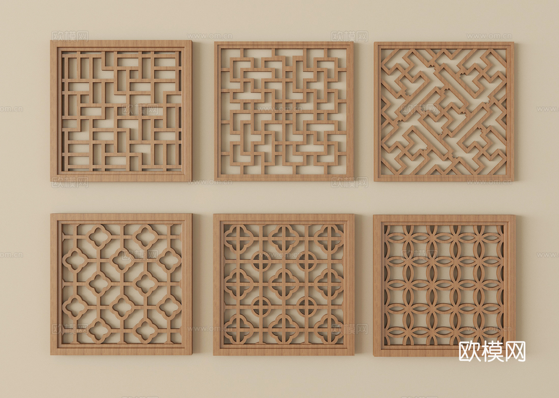 中古风雕花镂空窗 实木窗户花格窗 景墙花格窗镂花窗su模型