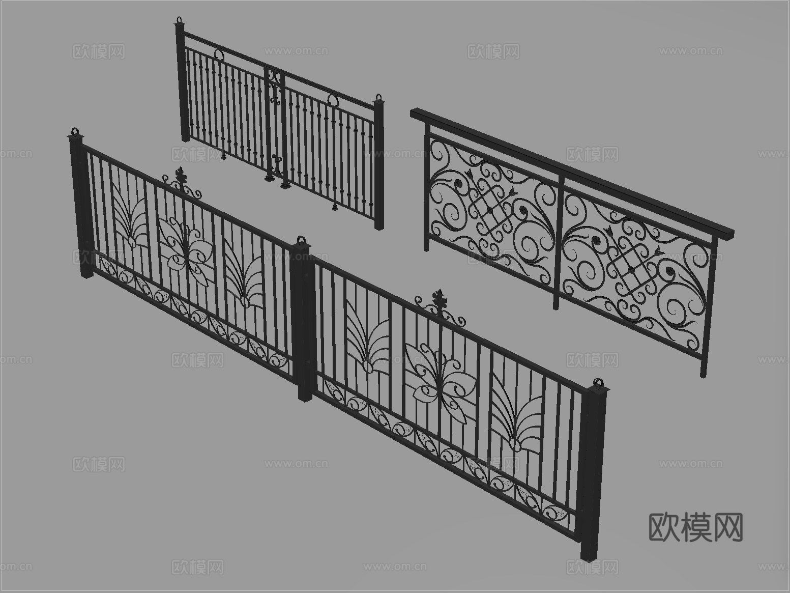现代铁艺栏杆 护栏 围栏 防护栏 栏杆su模型