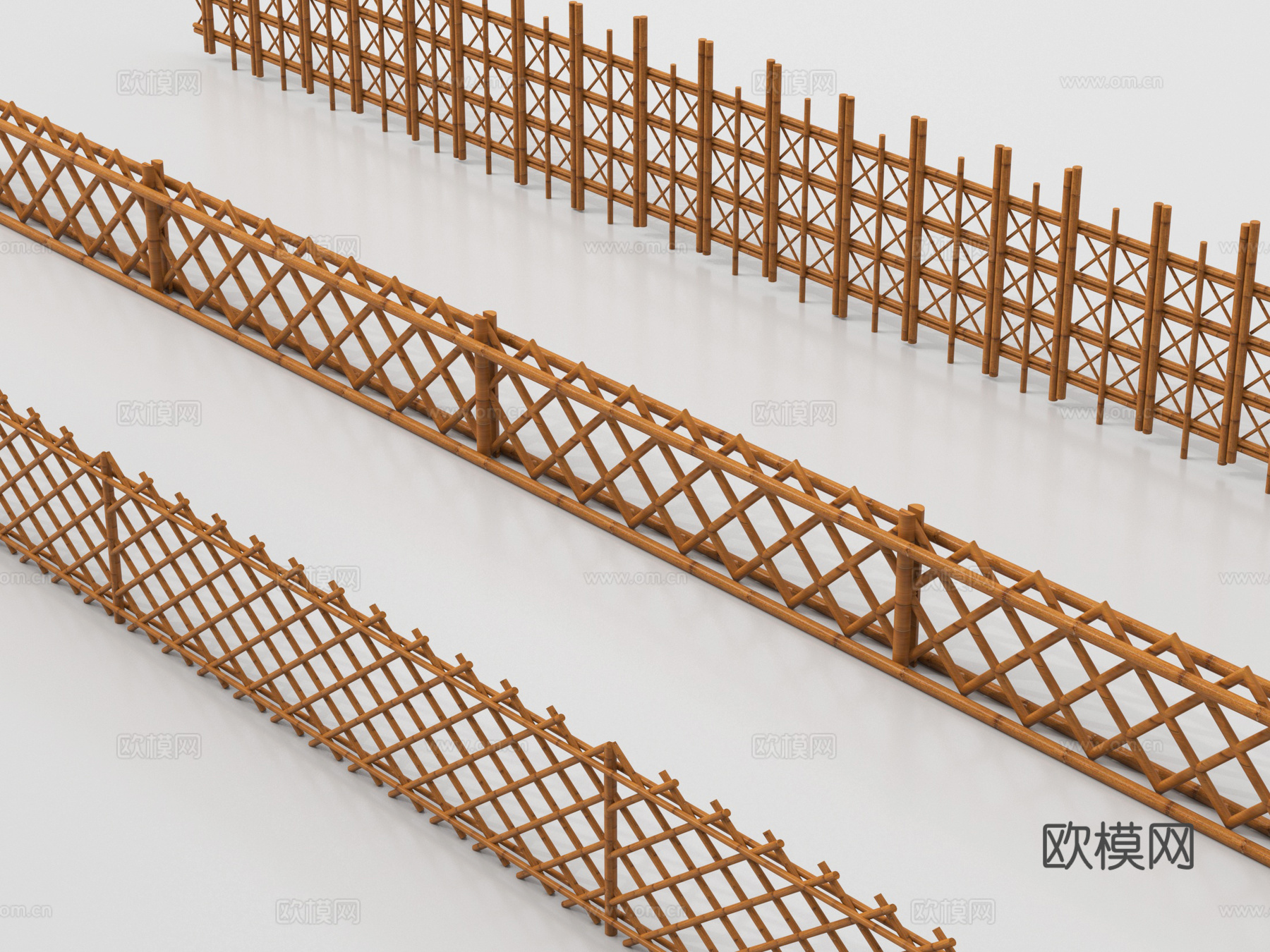 中式栅栏 竹篱笆 围栏护栏 篱笆隔断 木栏杆 扶手su模型