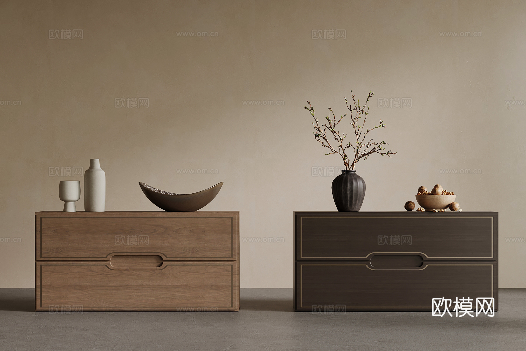 新中式床头柜 实木床头柜su模型