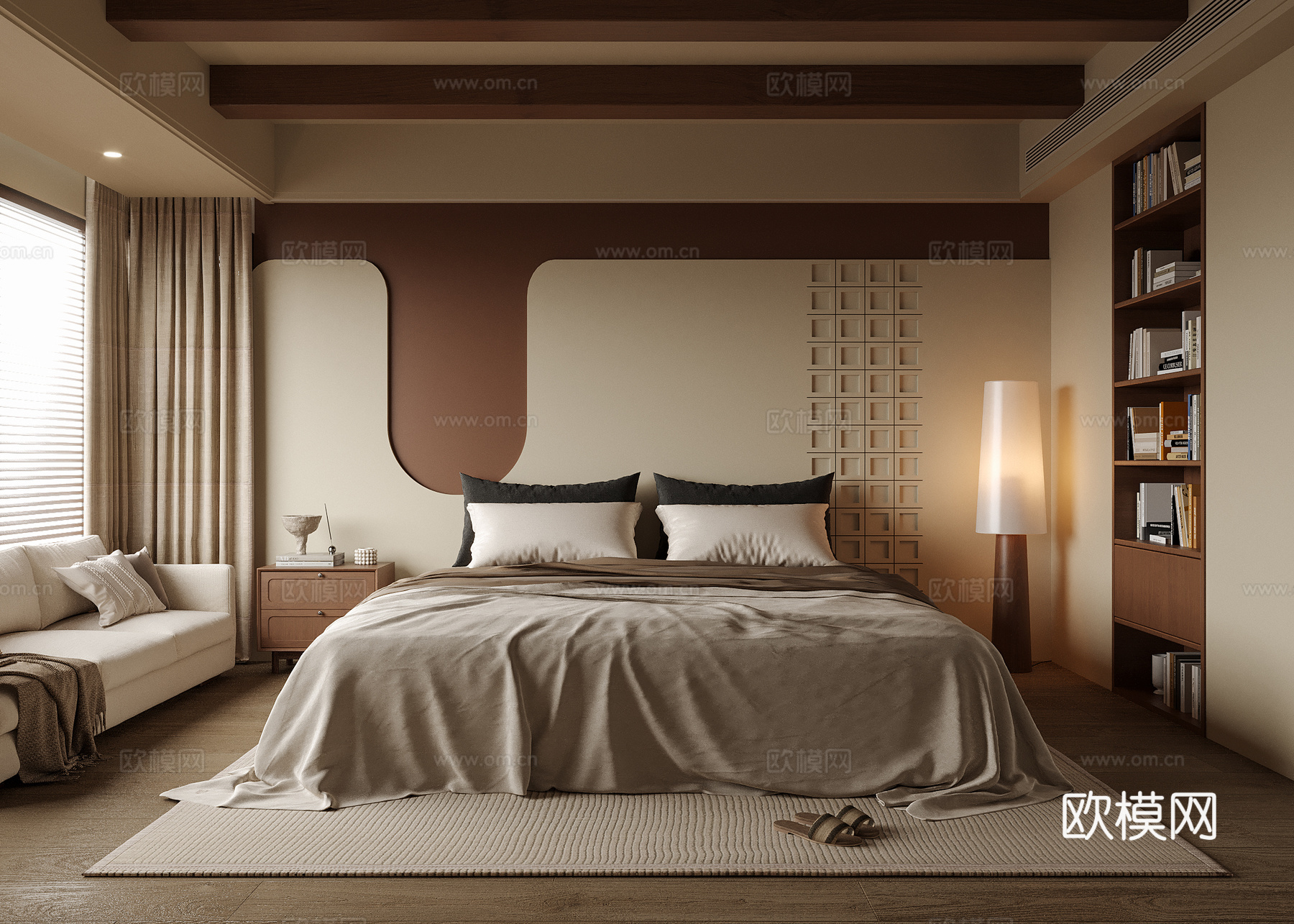 现代卧室 双人床su模型