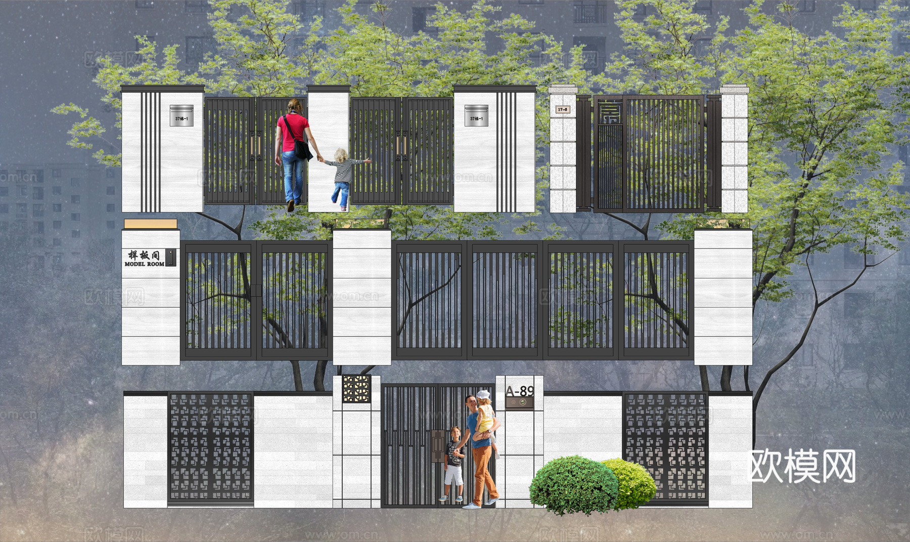 草坪灯 造景 水池 室内造景 庭院门 庭院灯 室内景观 露台su模型