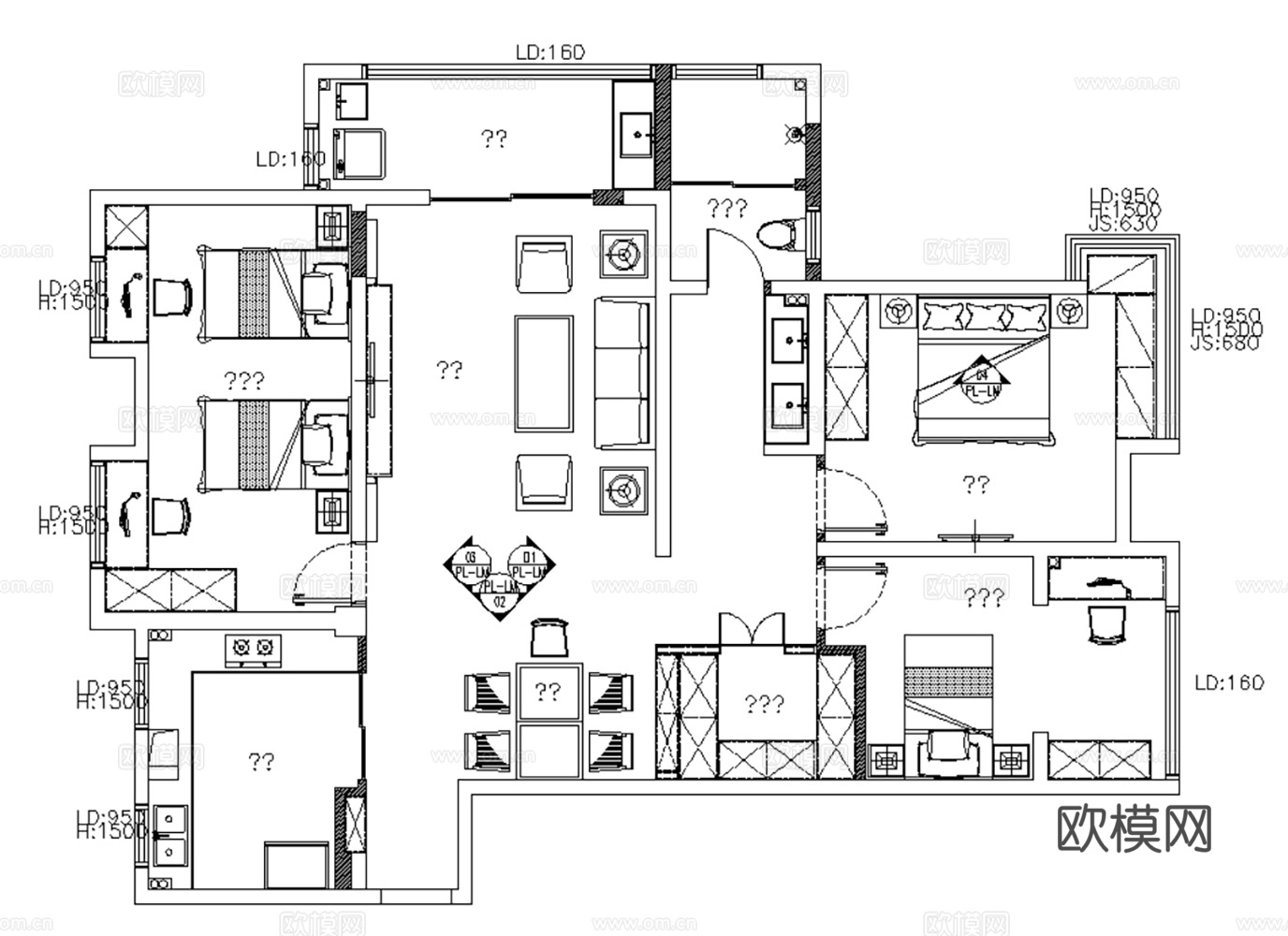 10套现代简约轻奢极简住宅样板间大平层别墅CAD施工图效果图cad施工图
