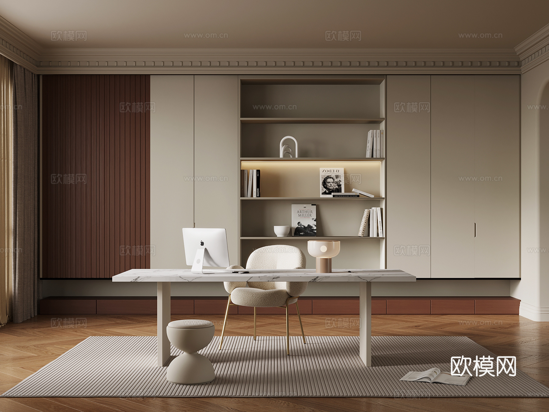 奶油风书房su模型