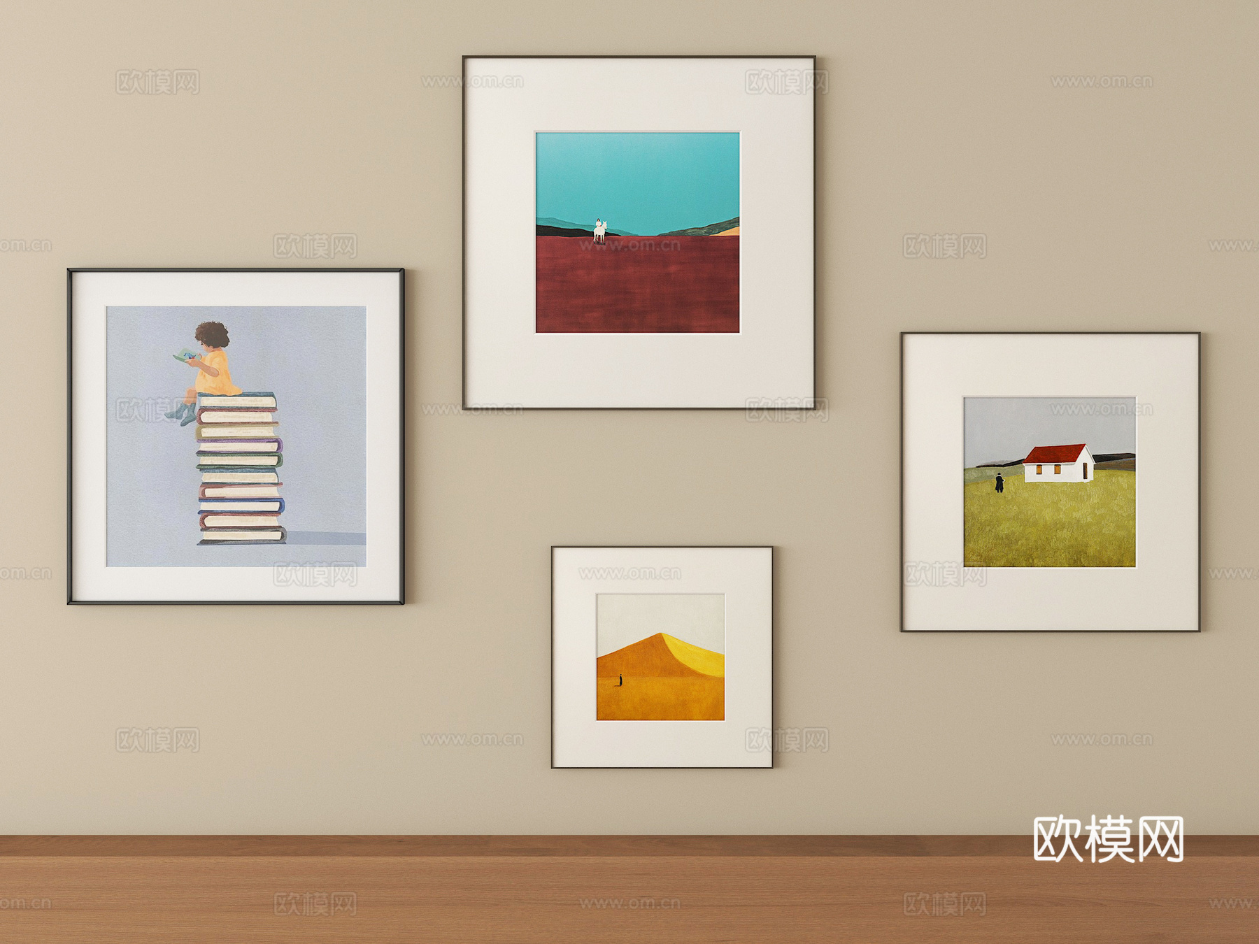 现代挂画组合 儿童挂画 装饰画su模型