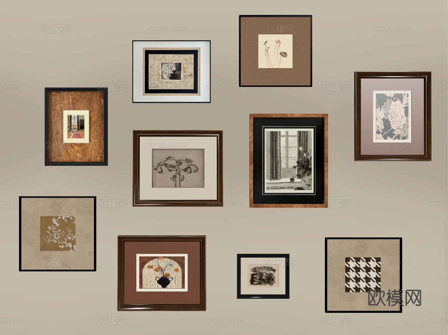 中古风挂画组合 装饰挂画su模型