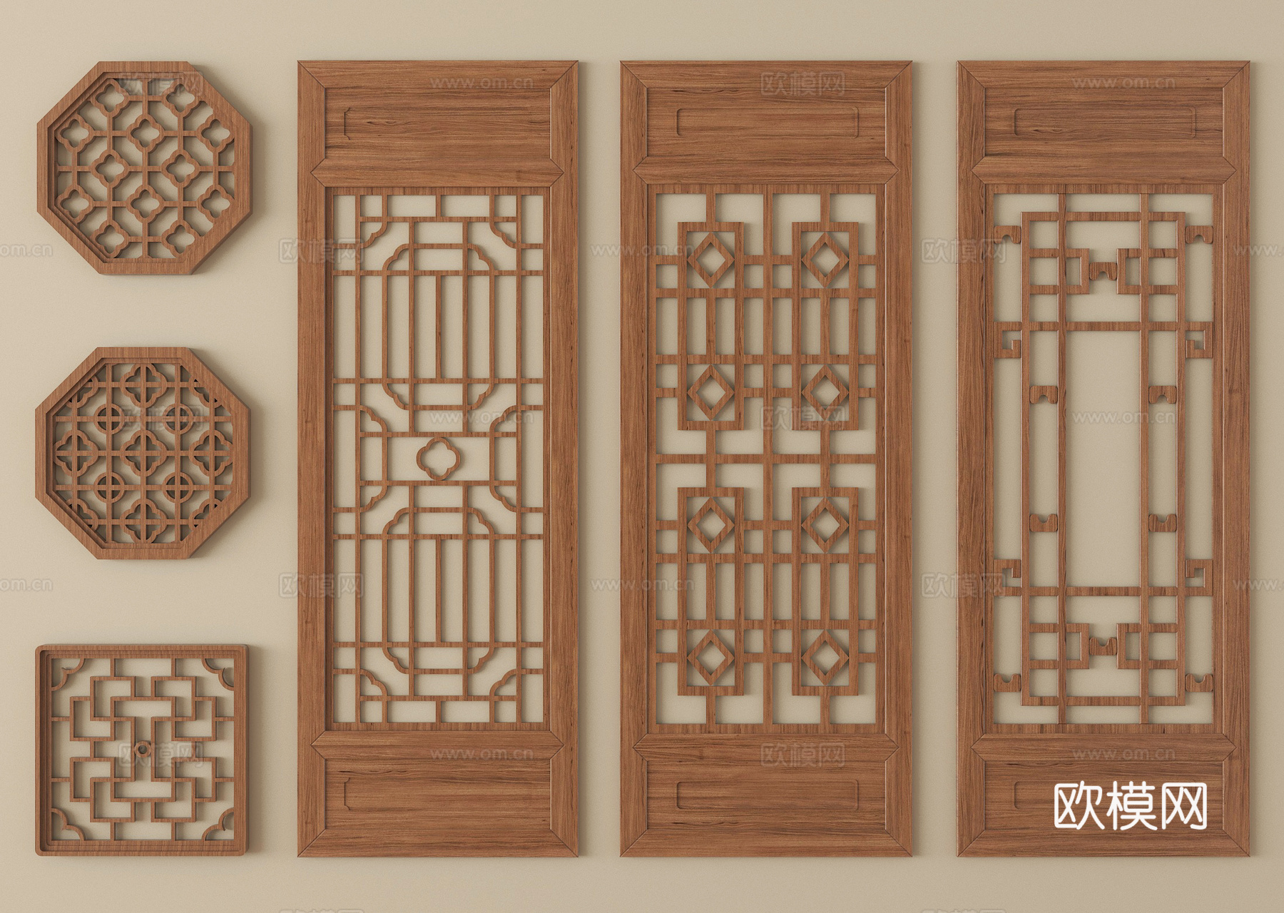 新中式镂空窗 镂花窗 花格 镂空花格窗su模型