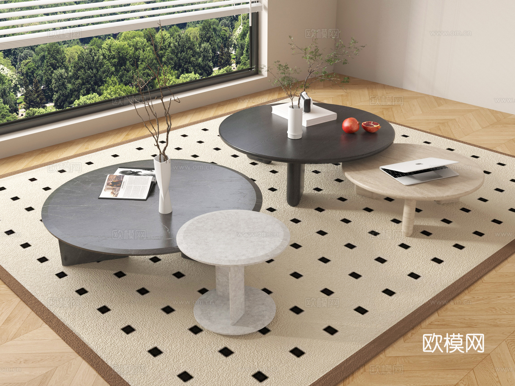 现代茶几组合 字母几 摆件su模型