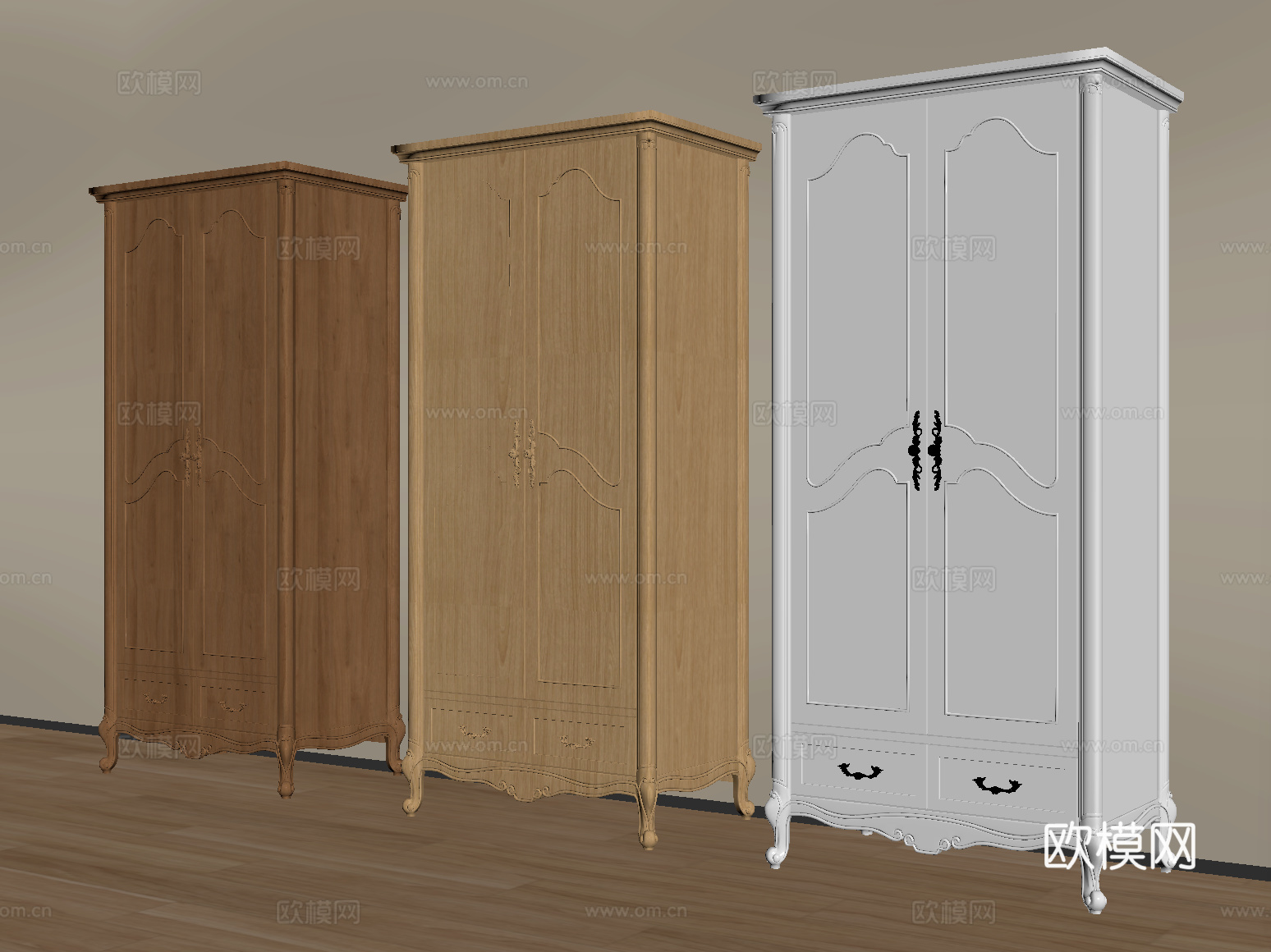 法式衣柜 木材  高柜su模型