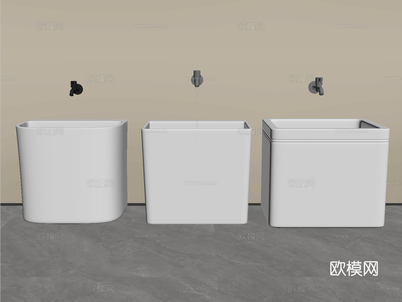 现代拖把池 拖布池 墩布池su模型