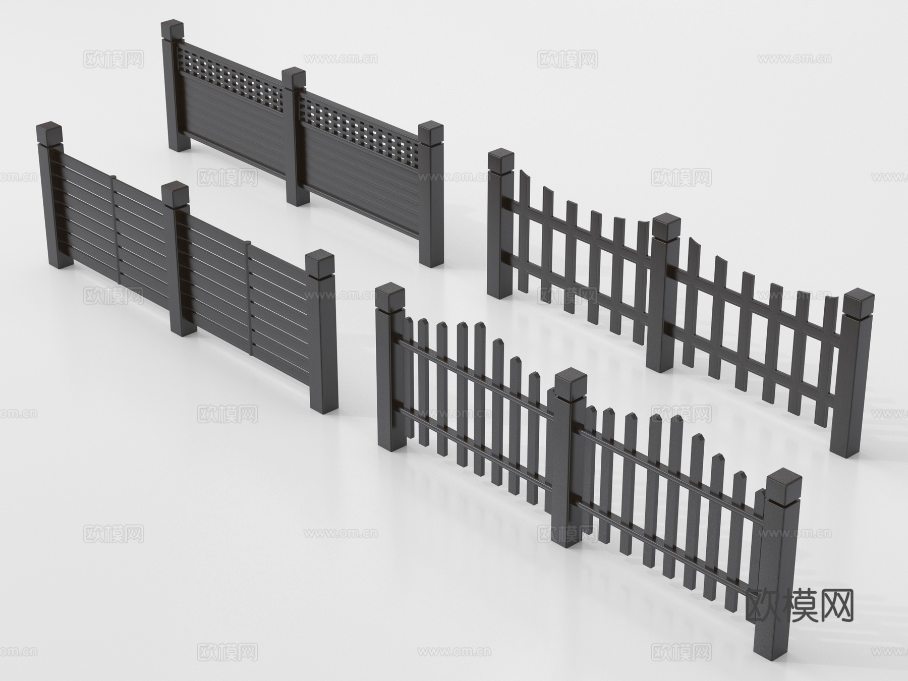 新中式栅栏 木栅栏 篱笆 围栏护栏 栏杆su模型