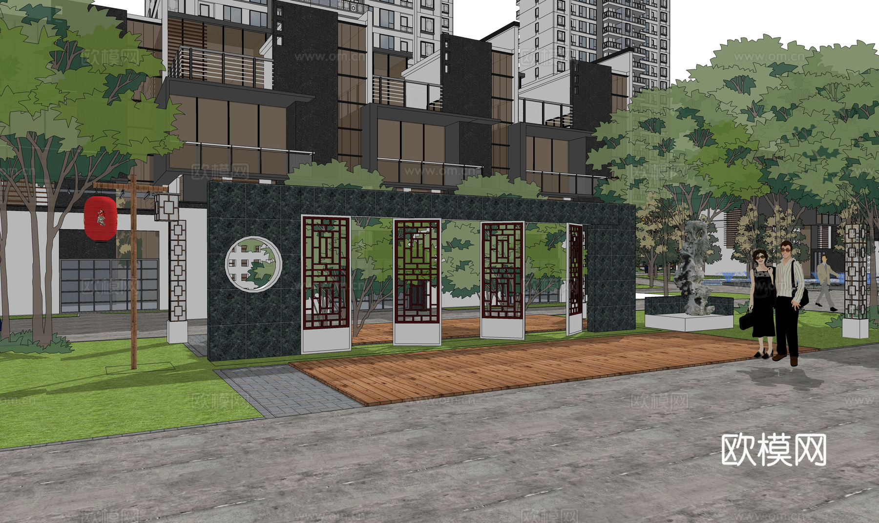 庭院灯 草坪灯 庭院门 微景观 水景su模型