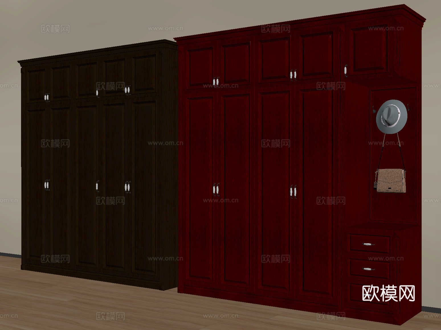 中古风衣柜 木材  高柜su模型