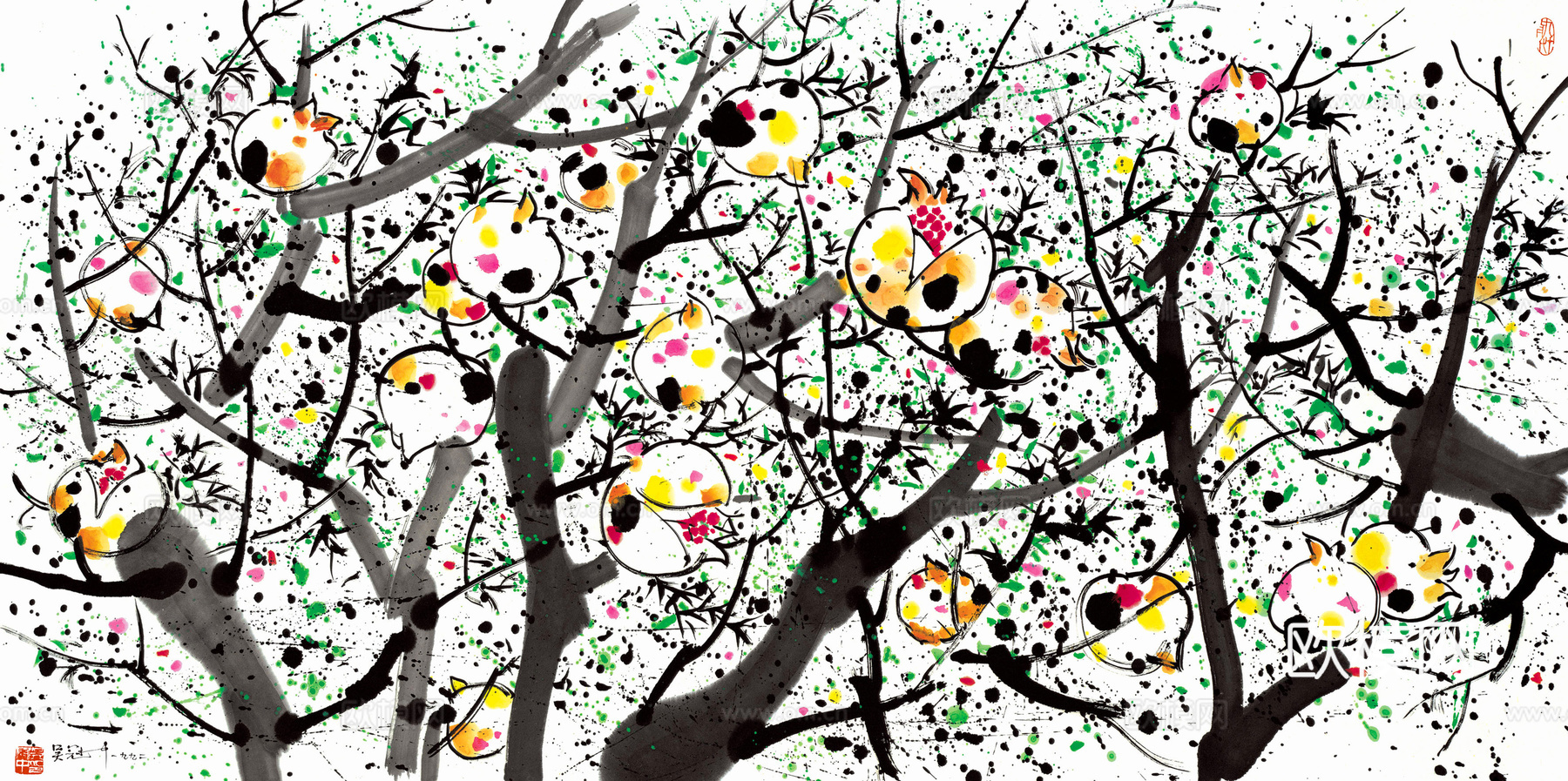 吴冠中绘画作品，写意水墨画，近现代水墨画，写意江南古镇水墨画