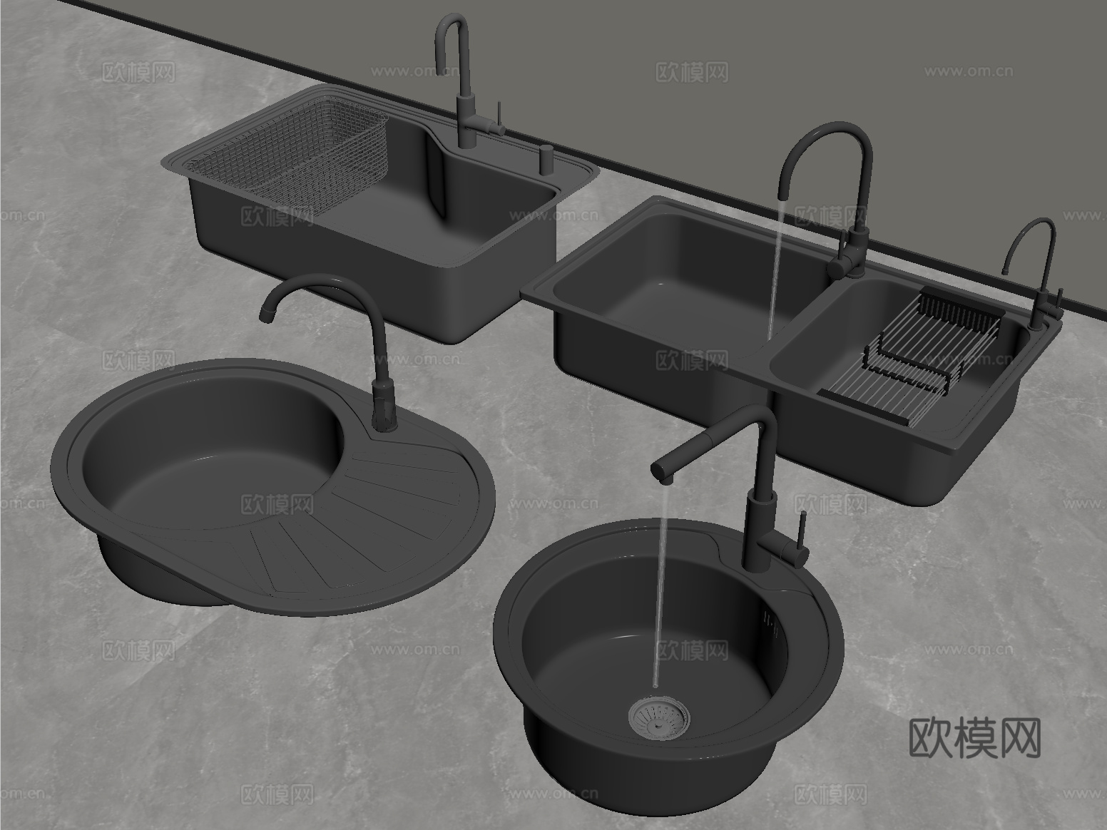 现代水槽洗菜池 洗菜盆水龙头 不锈钢水槽su模型下载（渲染图2）