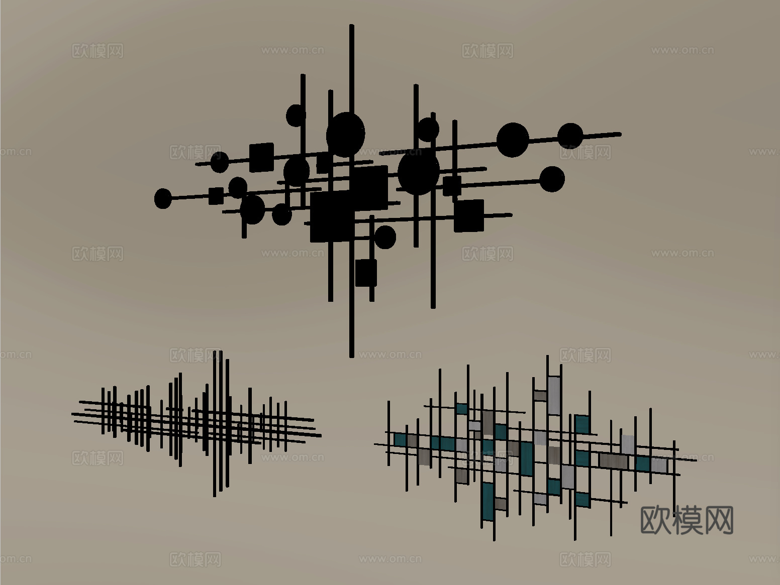 现代轻奢墙饰组合  立体墙饰su模型su模型