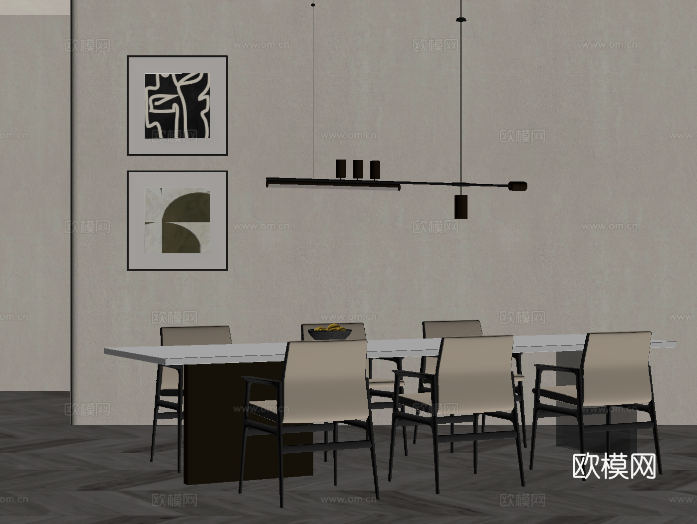 现代意式餐桌椅su模型
