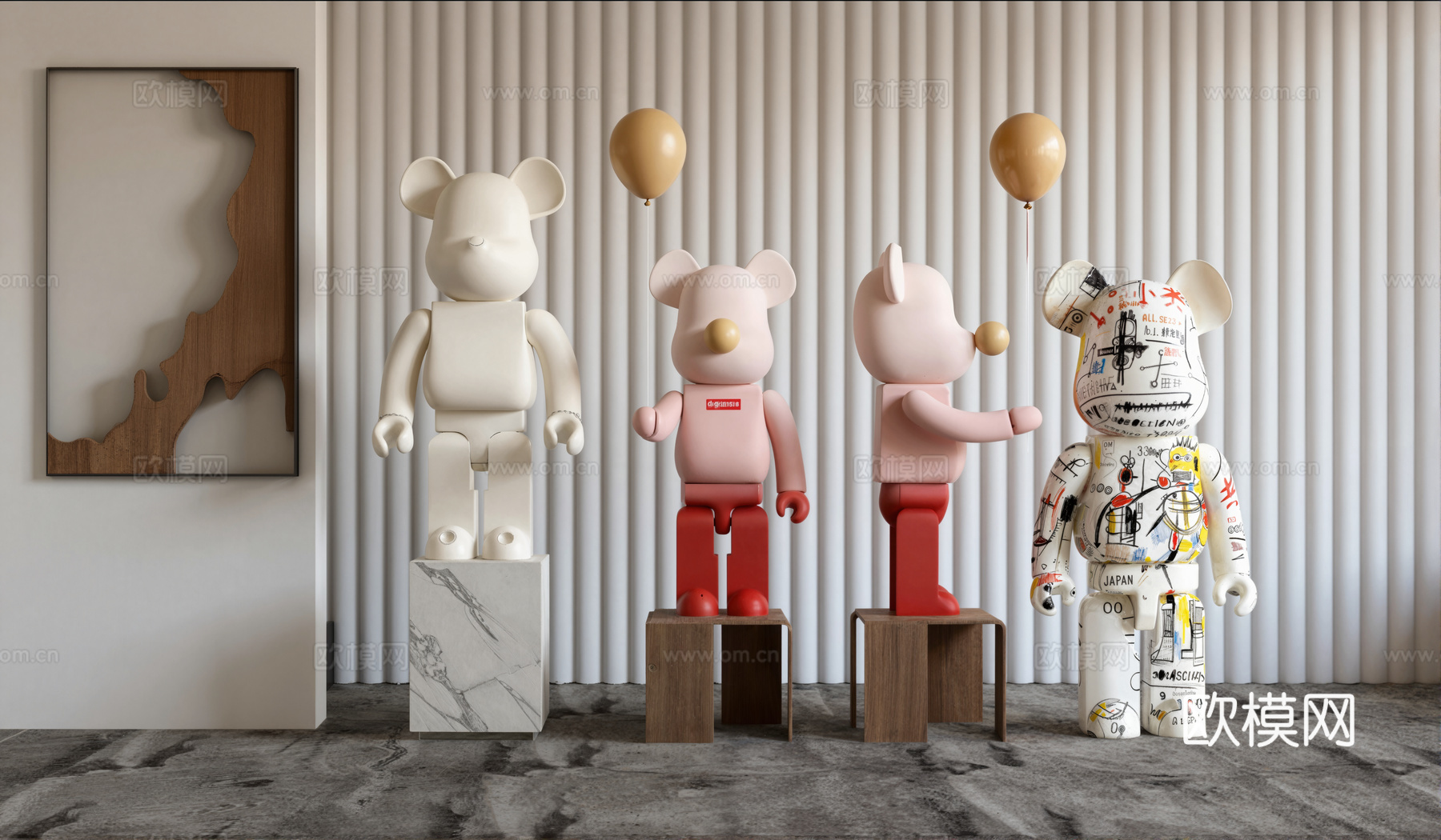 现代玩具公仔暴力熊手办摆件su模型