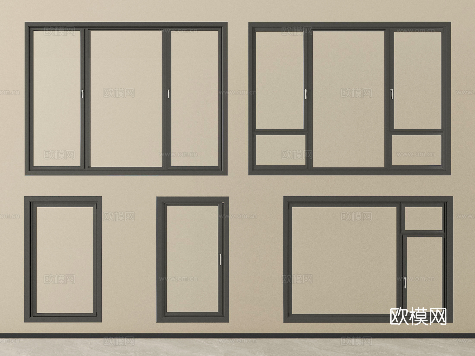 现代窗户组合 平开窗 阳台窗su模型