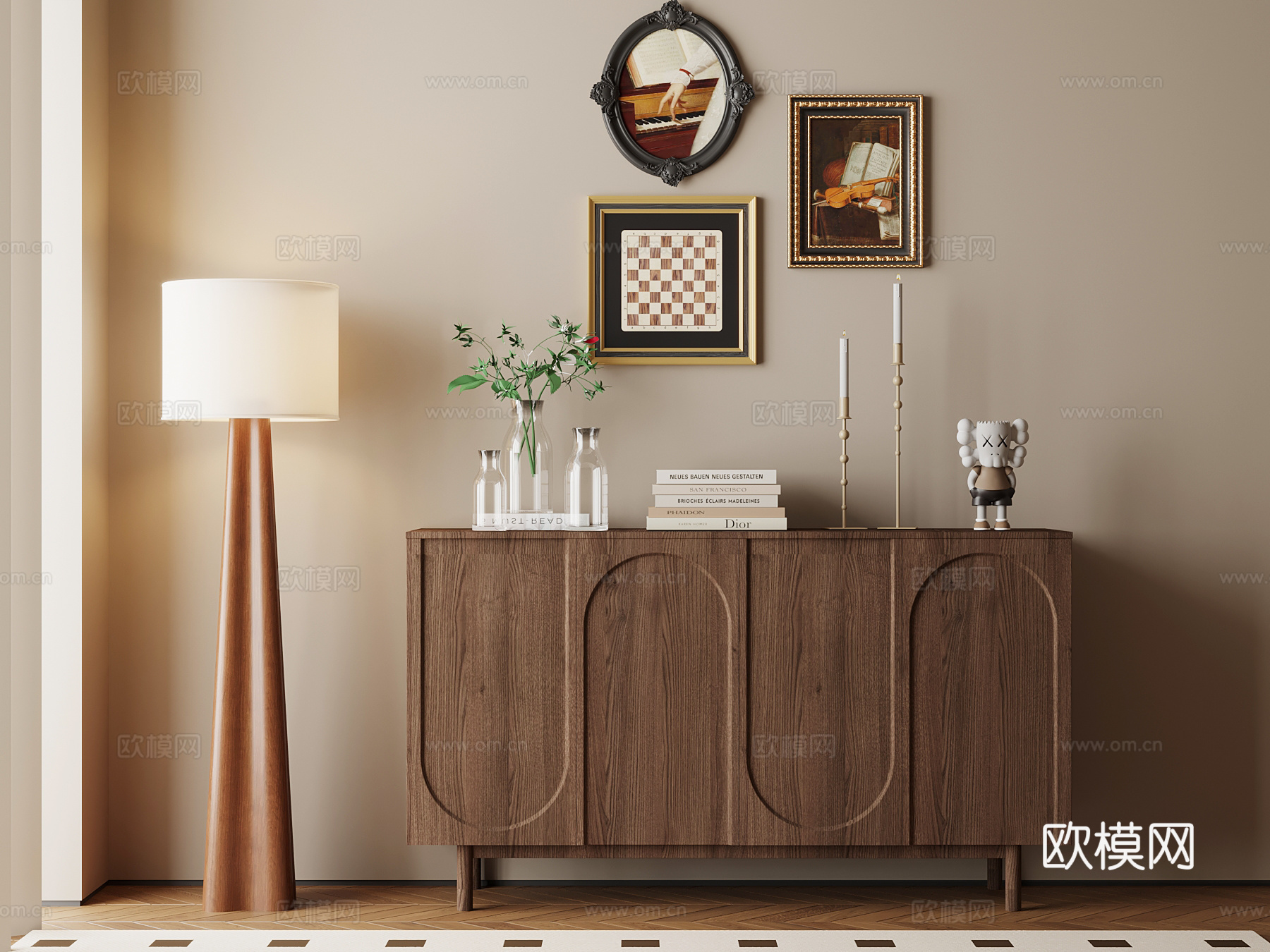中古风玄关柜 落地灯su模型