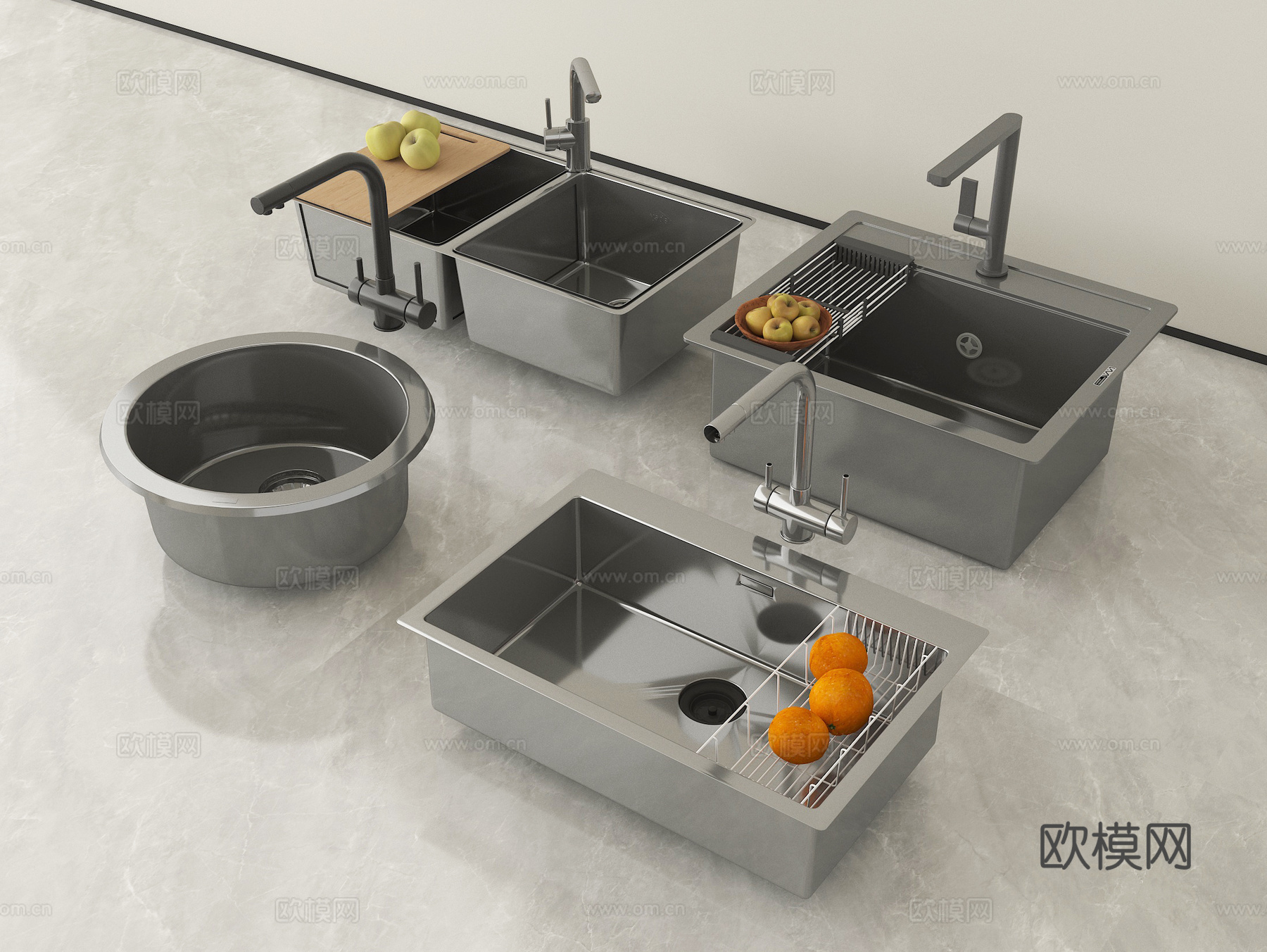 现代水槽洗菜池 洗菜盆水龙头 不锈钢水槽su模型
