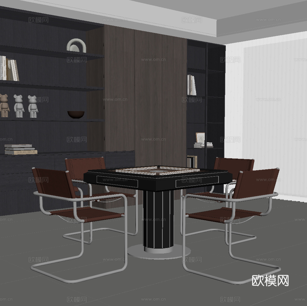 现代意式麻将桌su模型