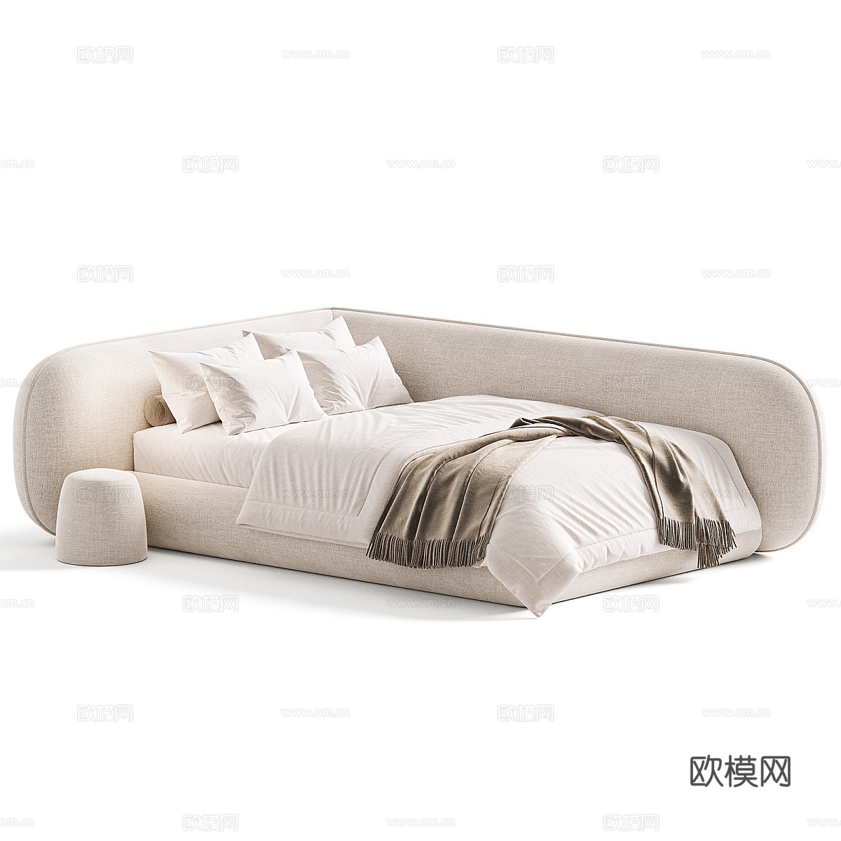 现代奶油风儿童布艺沙发床3d模型下载（渲染图2）