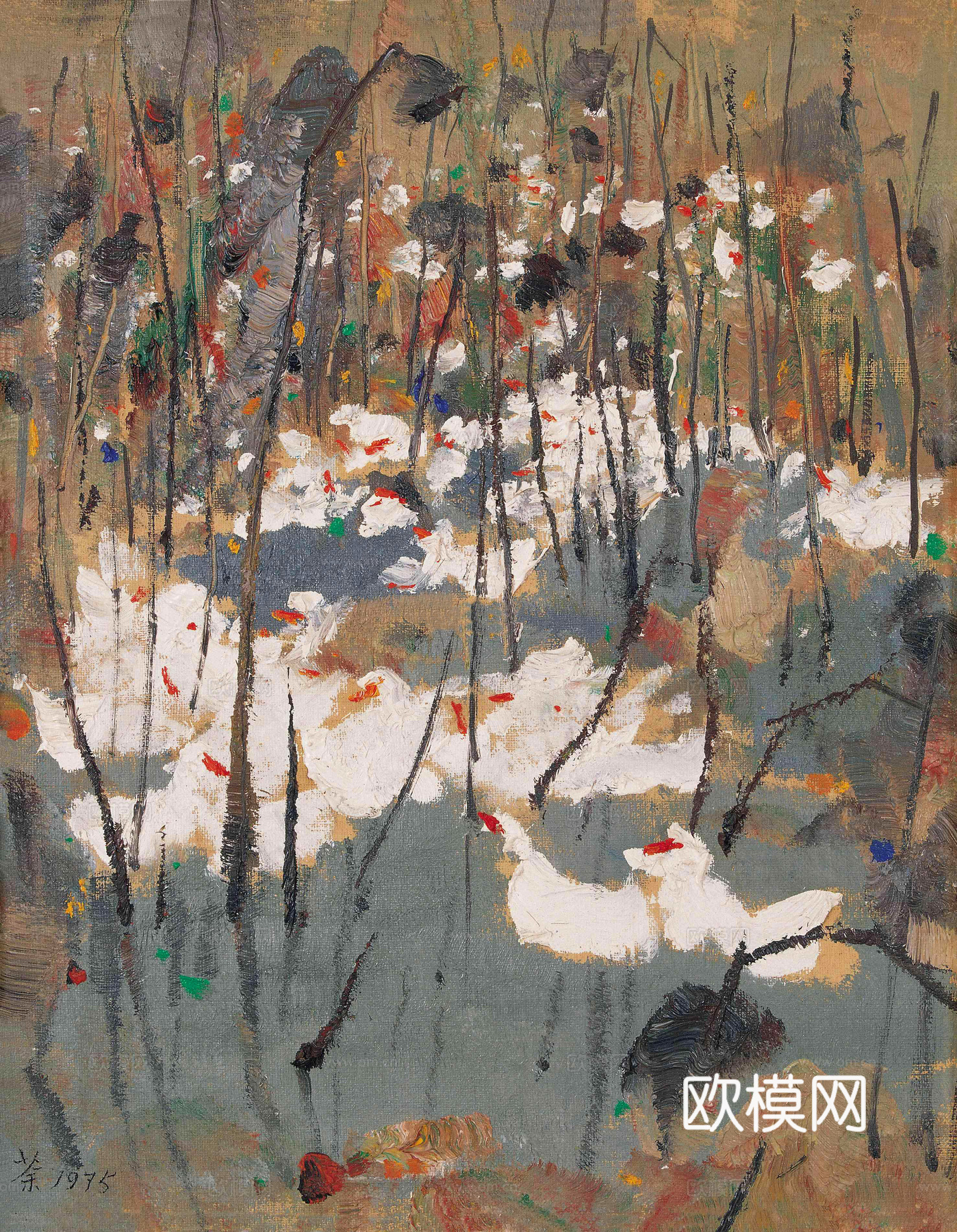 吴冠中绘画作品，写意水墨画，近现代水墨画，写意江南古镇水墨画下载