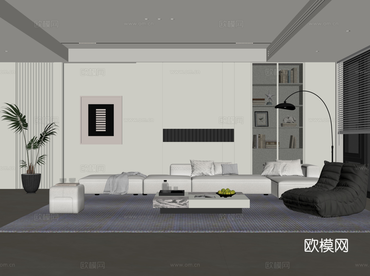 现代极简客厅 背景墙 沙发茶几组合su模型