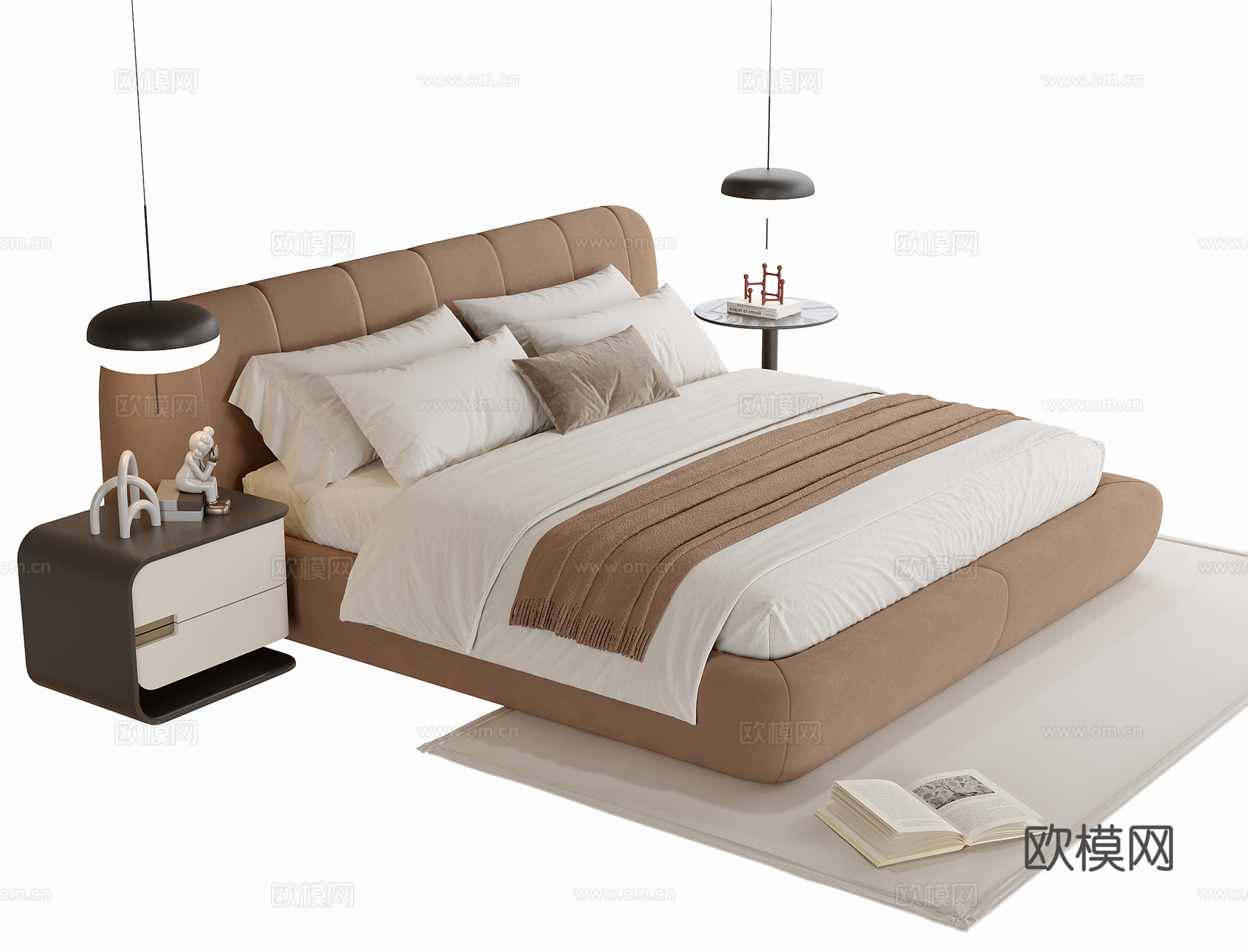 现代双人床 床头柜su模型