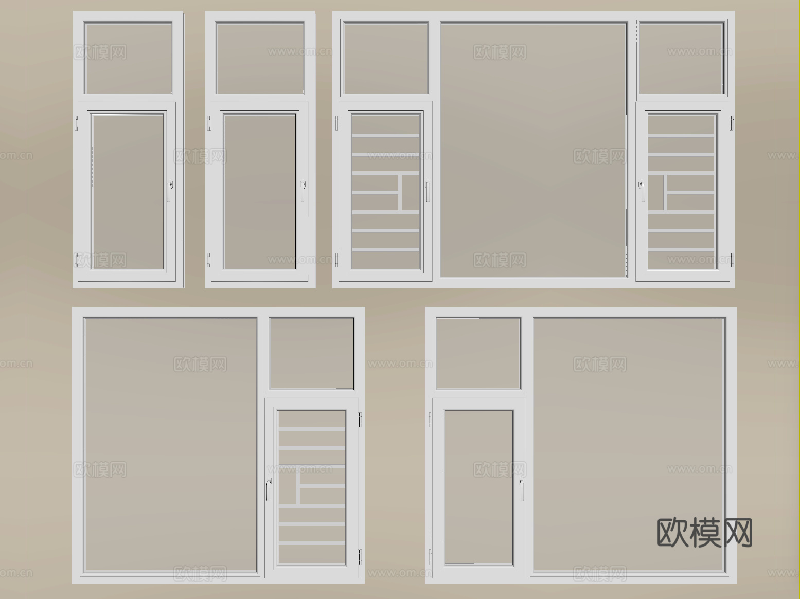 现代窗户组合 平开窗 阳台窗su模型