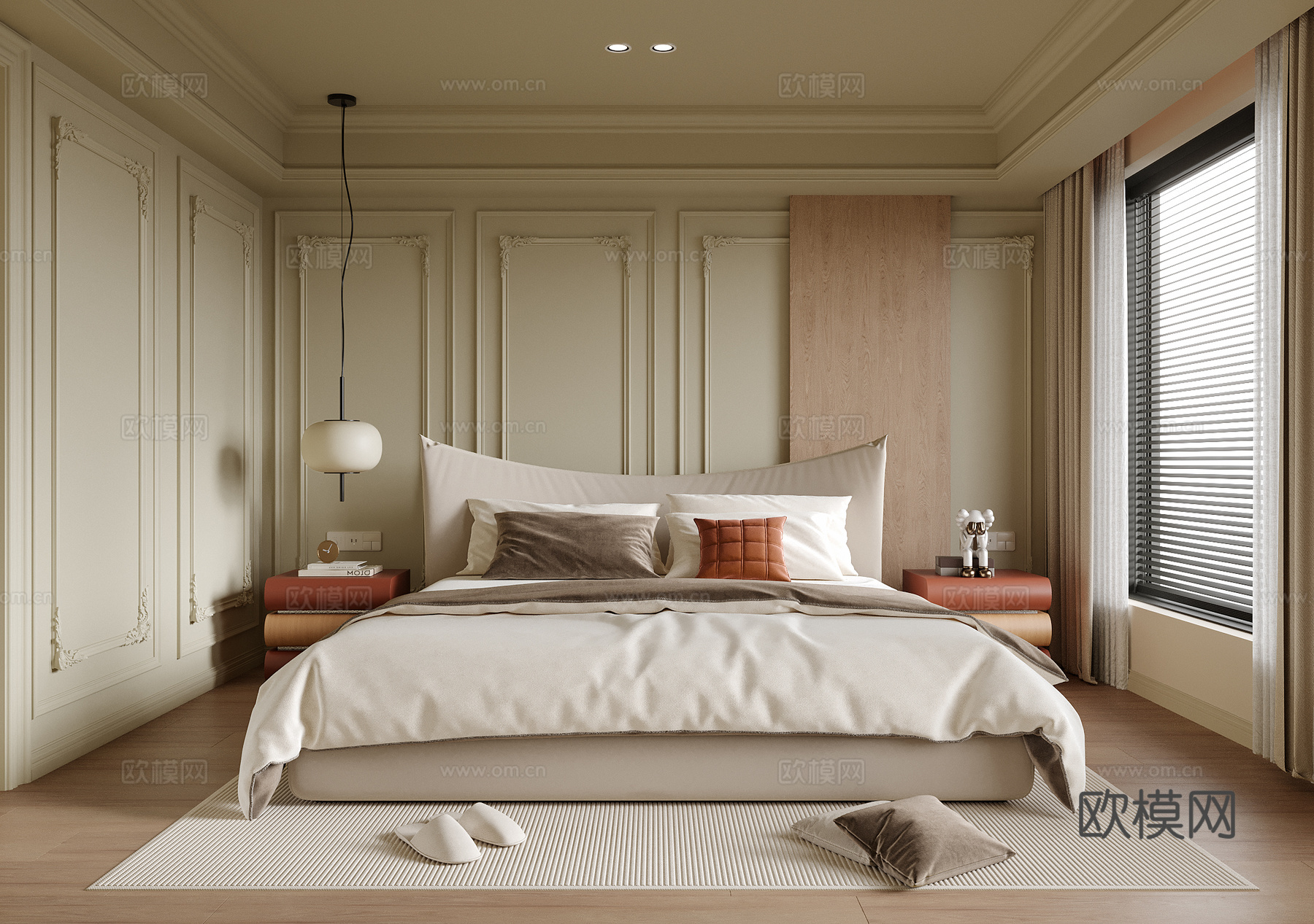 现代卧室 双人床 床头柜su模型