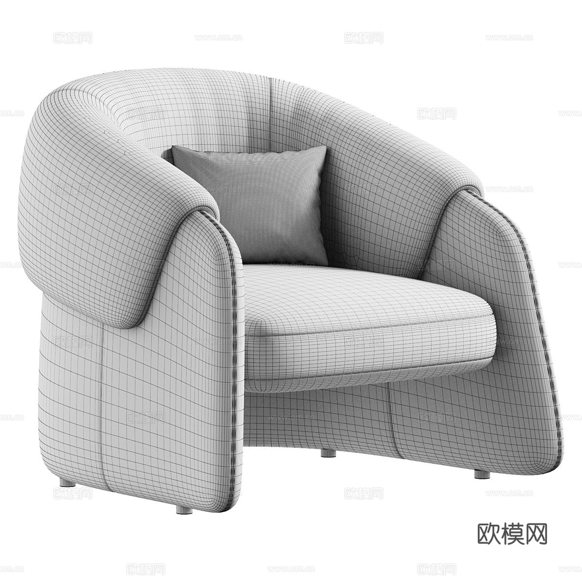 现代意式布艺皮革扶手椅3d模型下载（渲染图7）