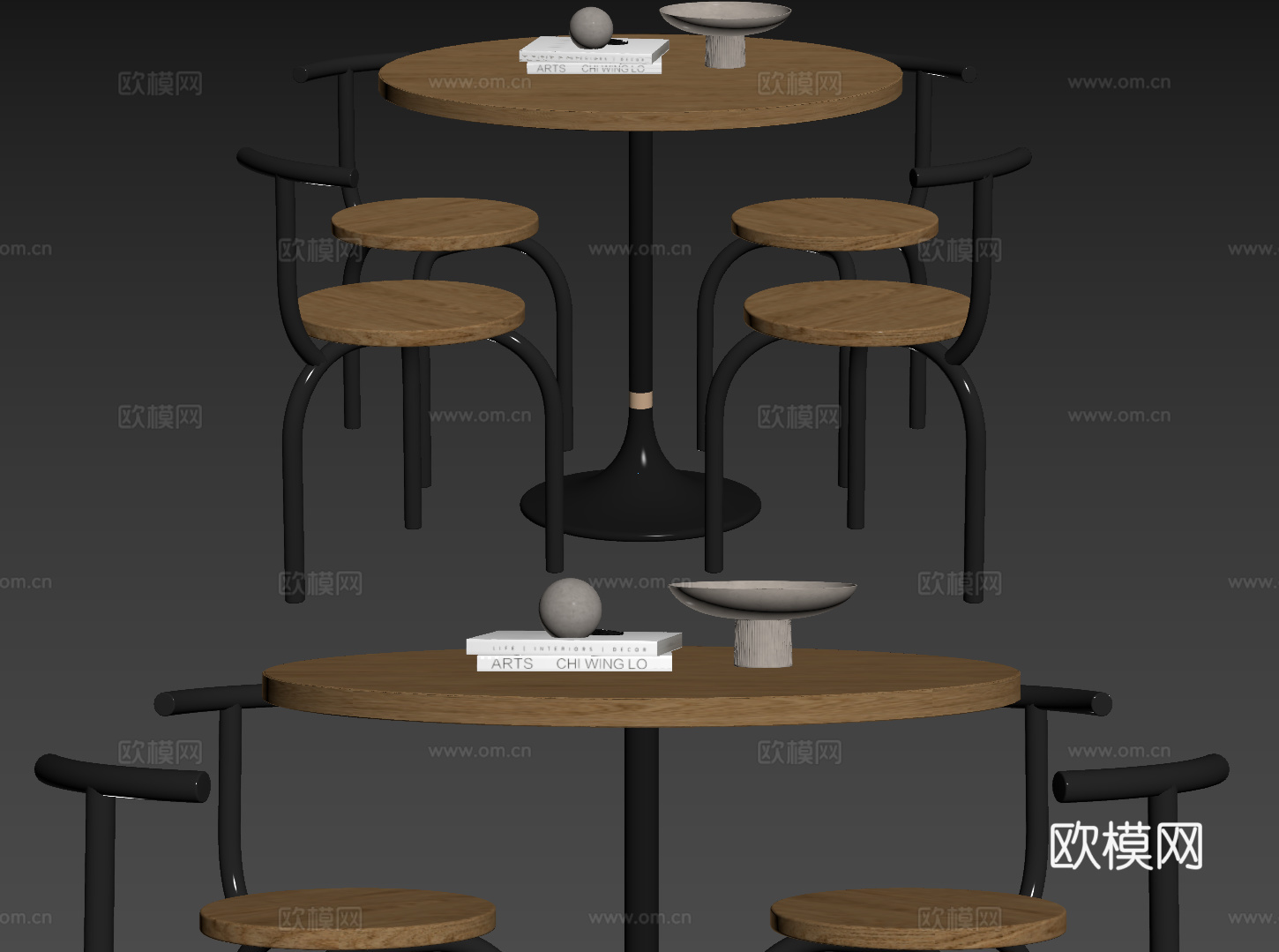 现代原木桌椅组合 咖啡桌椅 洽谈桌椅 圆桌 休闲桌椅su模型