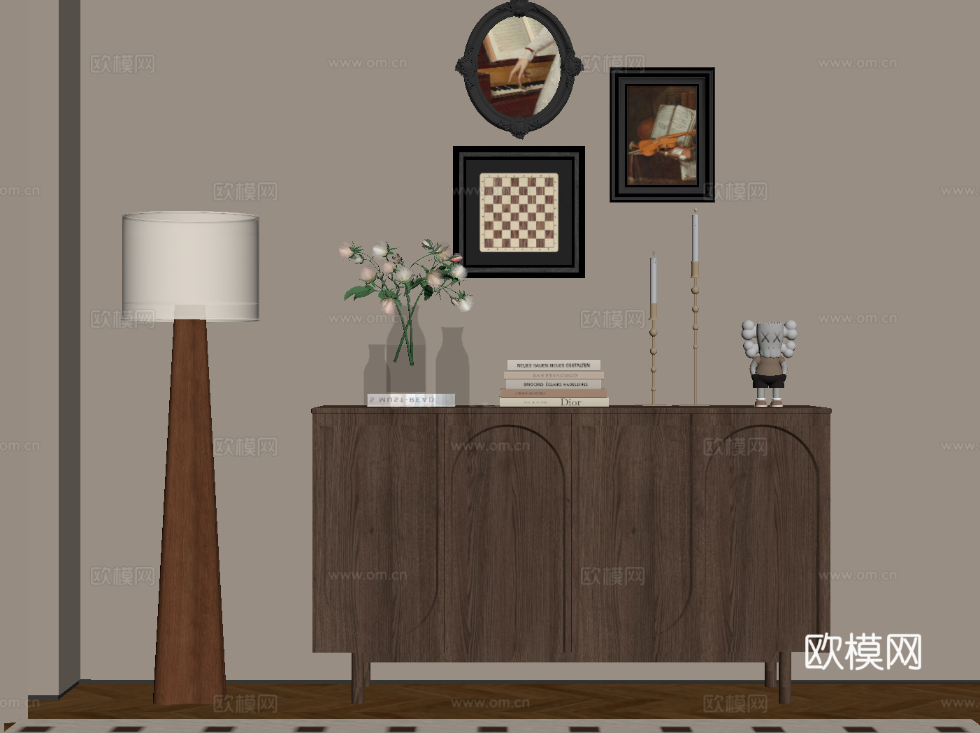 中古风玄关柜 落地灯su模型