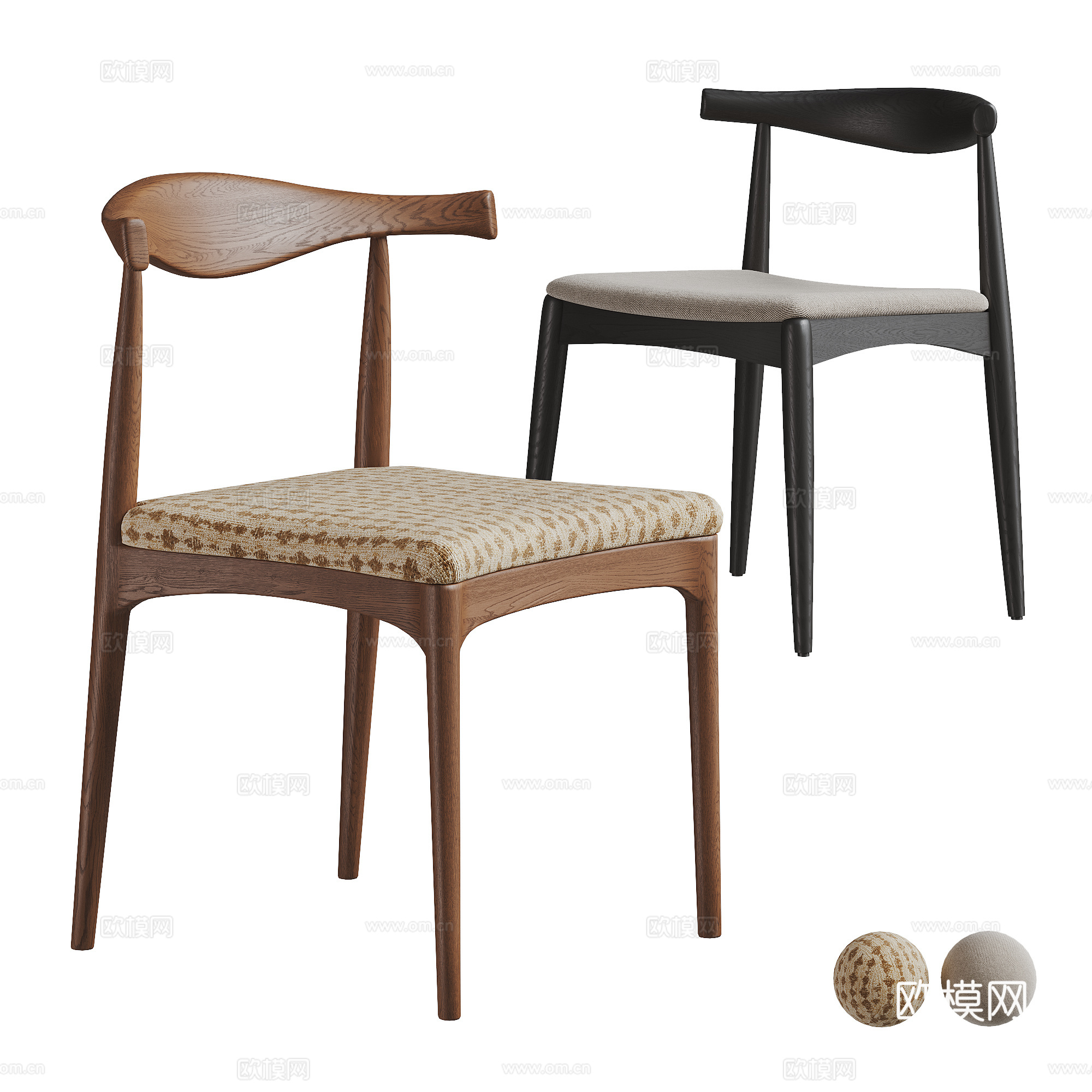 侘寂中古风餐椅组合 单椅 木椅 休闲椅 布艺单椅su模型