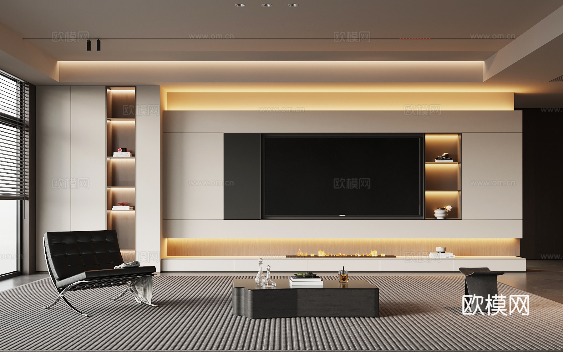 意式客厅 电视背景墙su模型