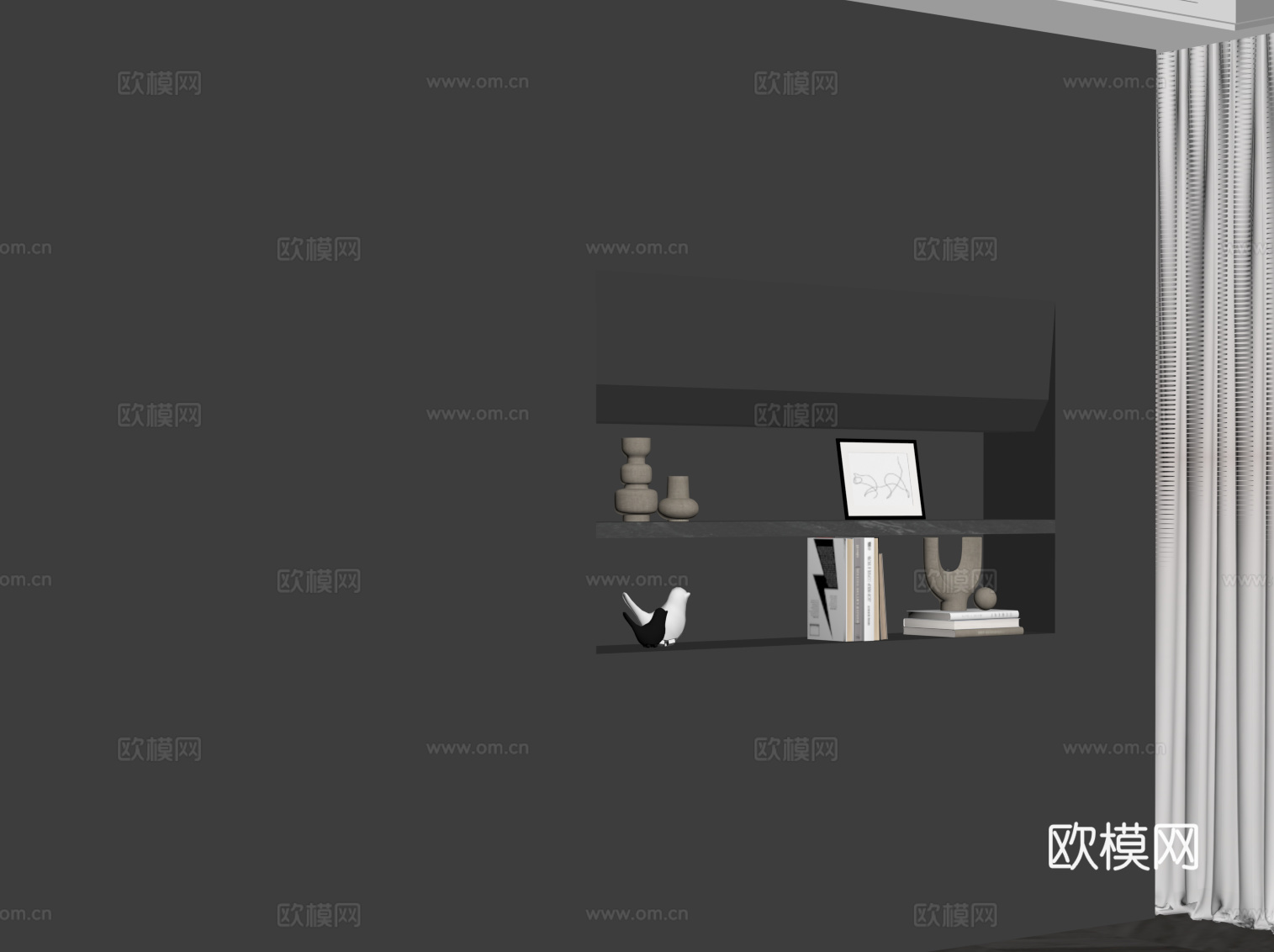 现代置物架 背景墙 装饰架su模型