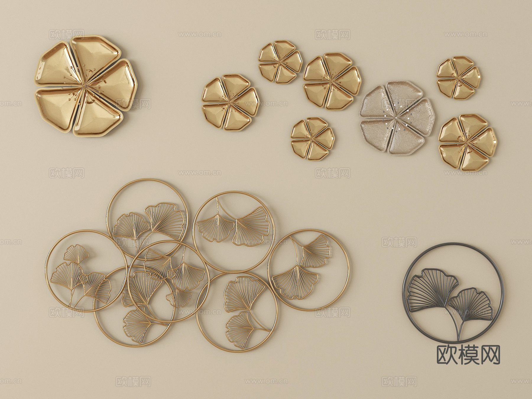新中式墙饰挂件 立体墙饰su模型